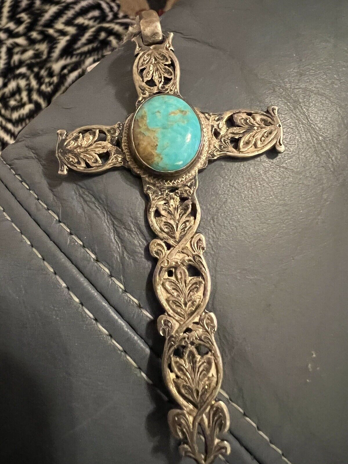 Vintage 60/70’s  Sterling Silver Turquoise Cross  - 4 In. X 2