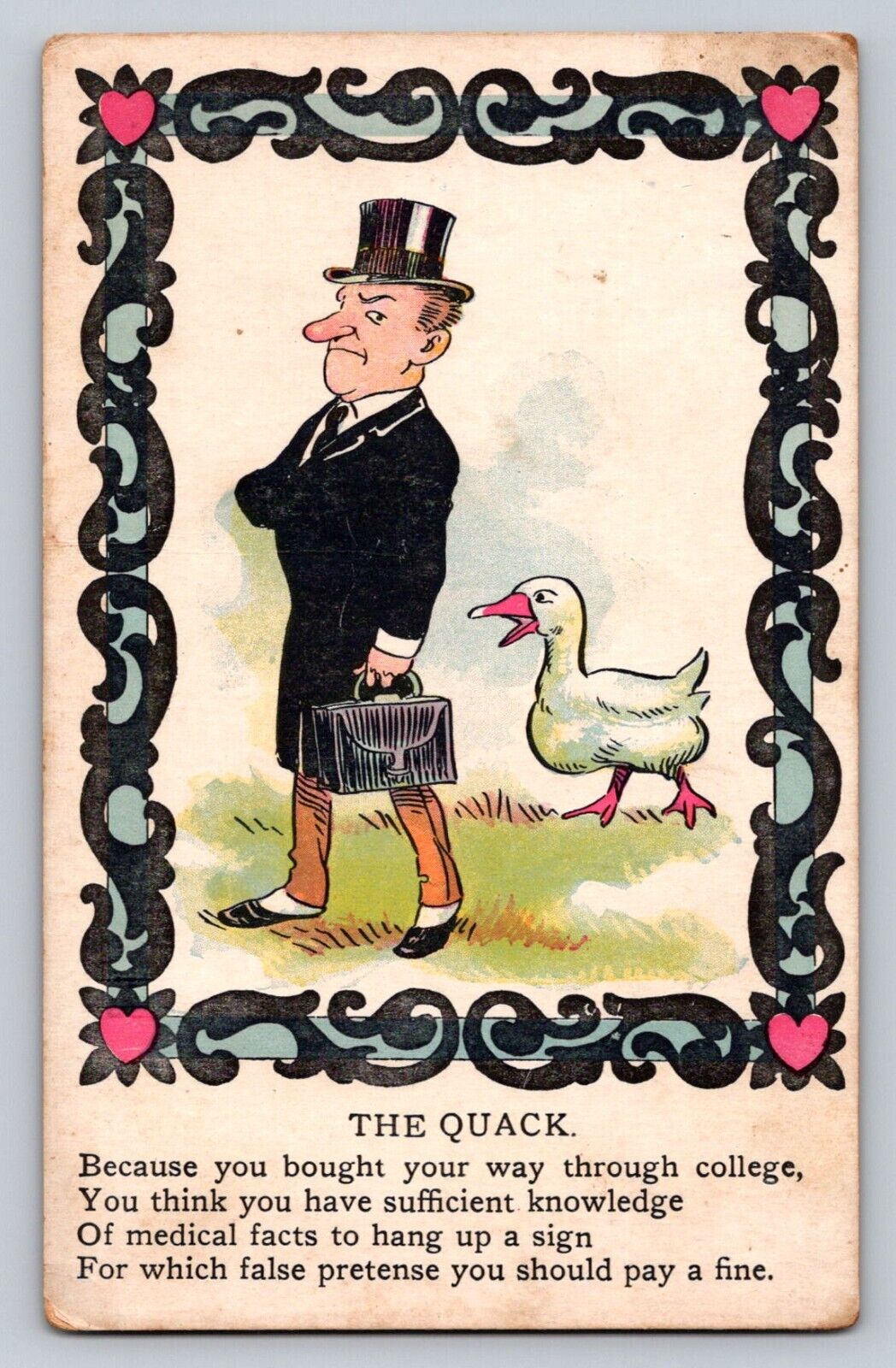 c1910 Vinegar Valentine The Quack Duck Limerick  Comic P753