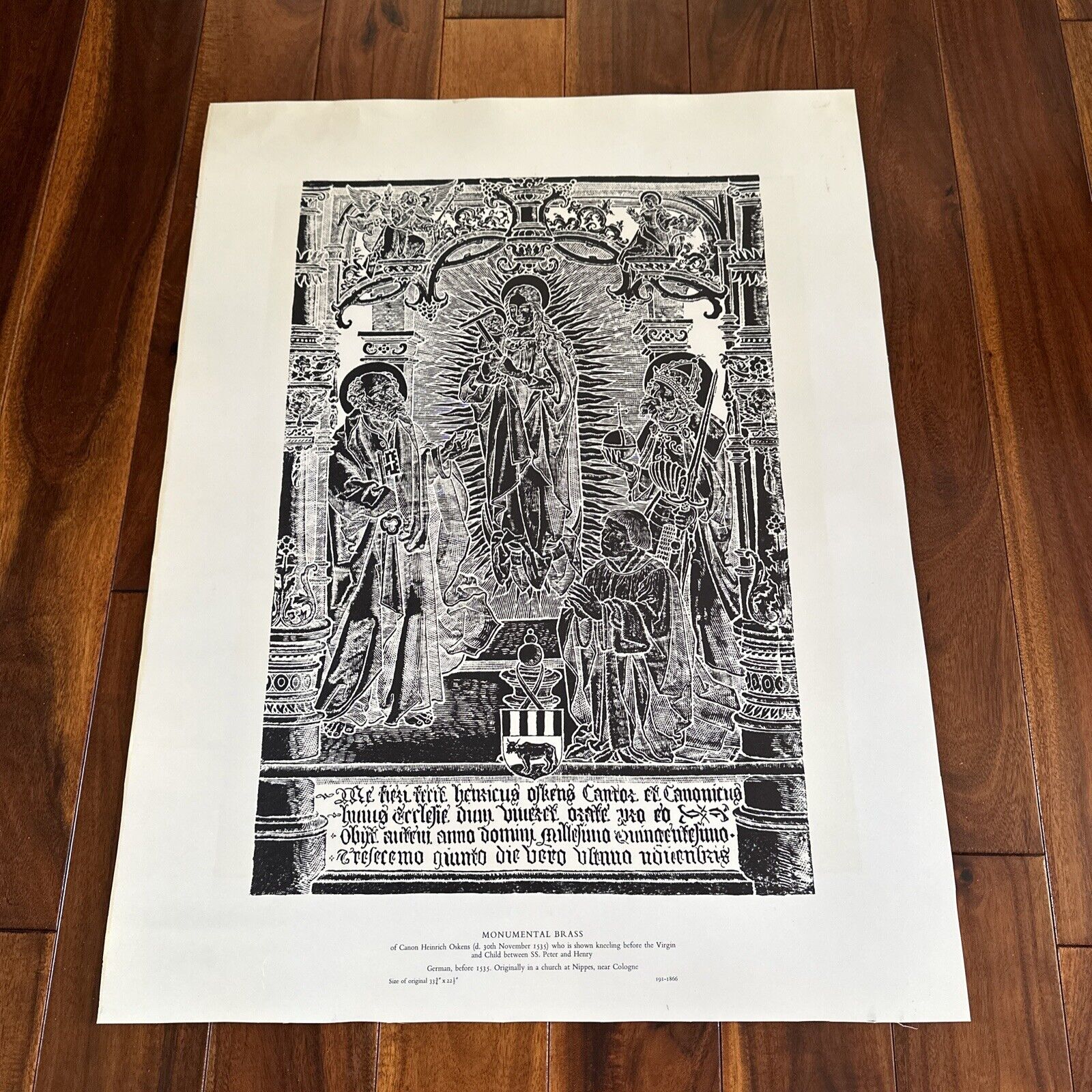 Monumental Brass Of Canon Heinrich Oskens Vintage Religious Print 23.75x18”
