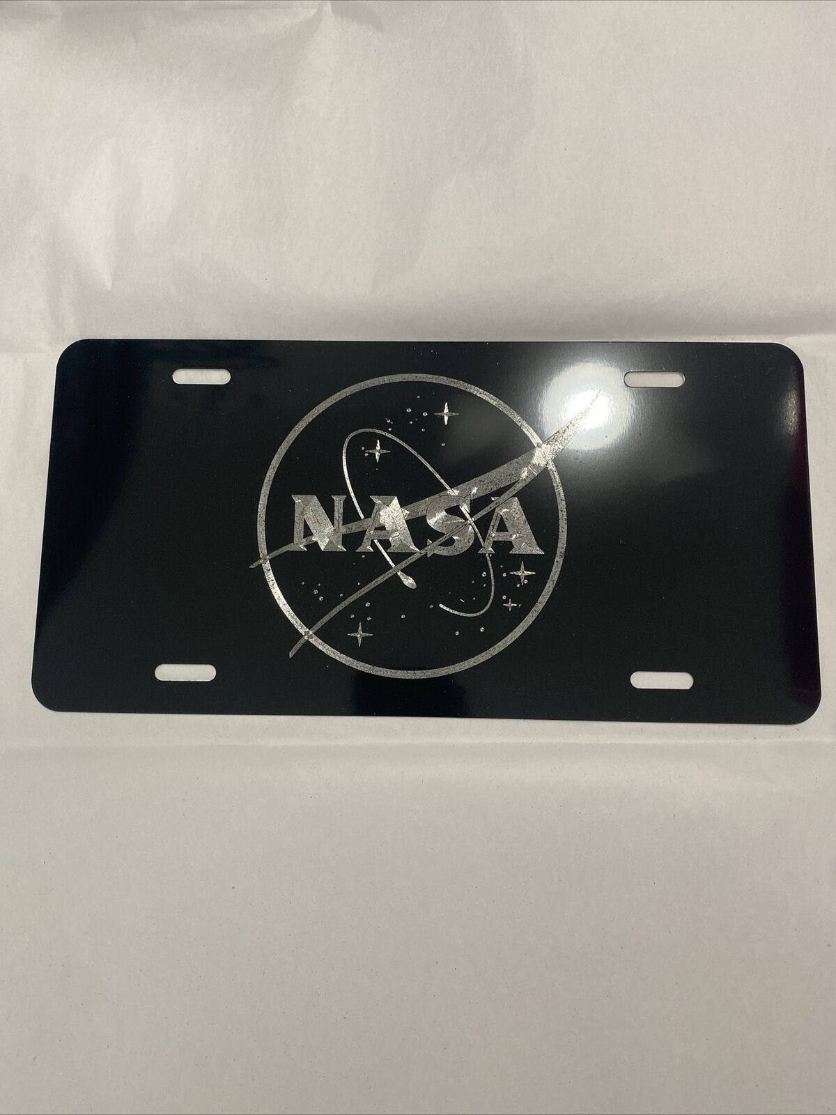 New NASA Logo License Plate Tag Laser Engraved Black And Silver