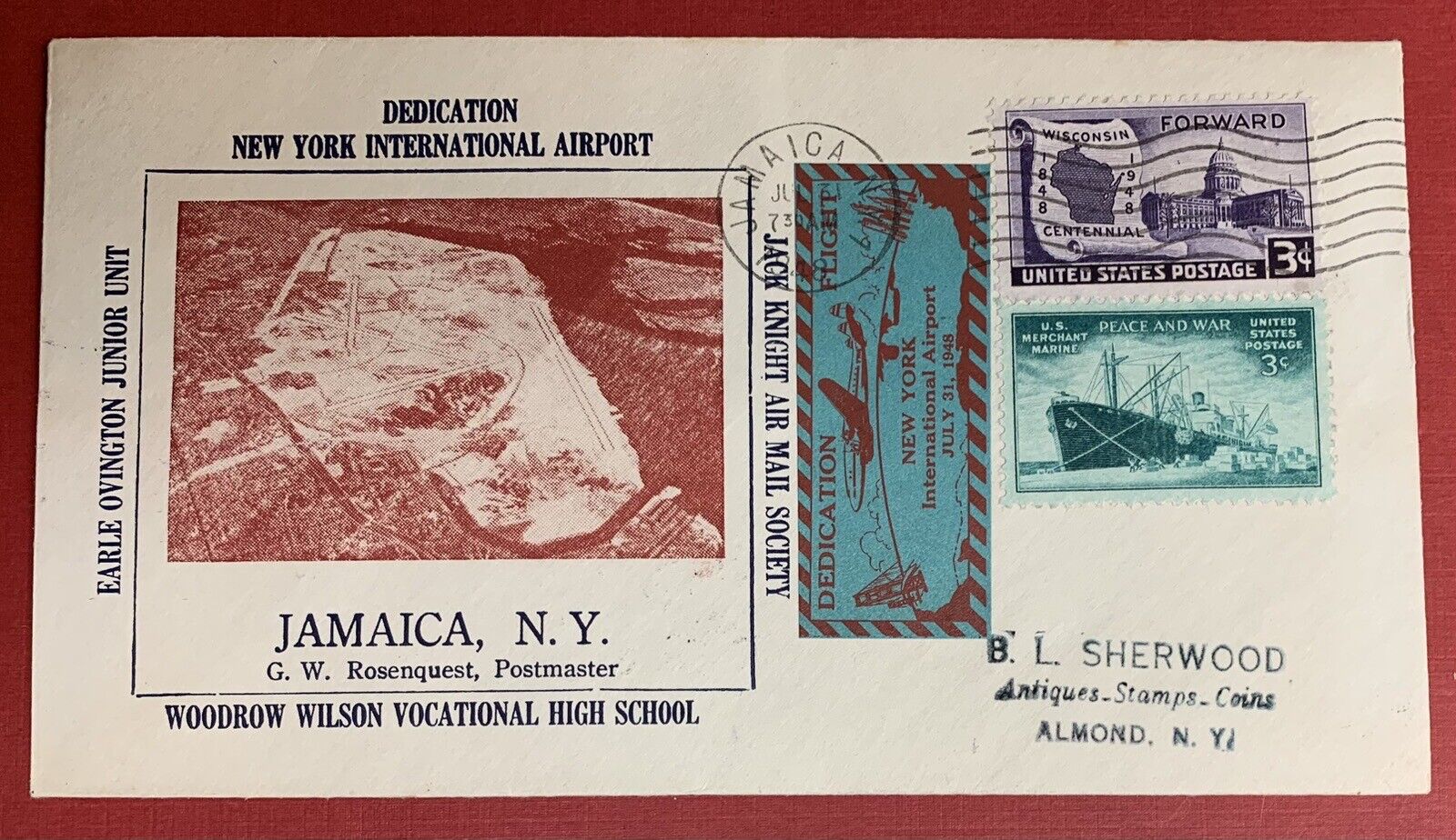 New York International Airport Dedication Cover, 1948, Jamaica, N.Y., with Label