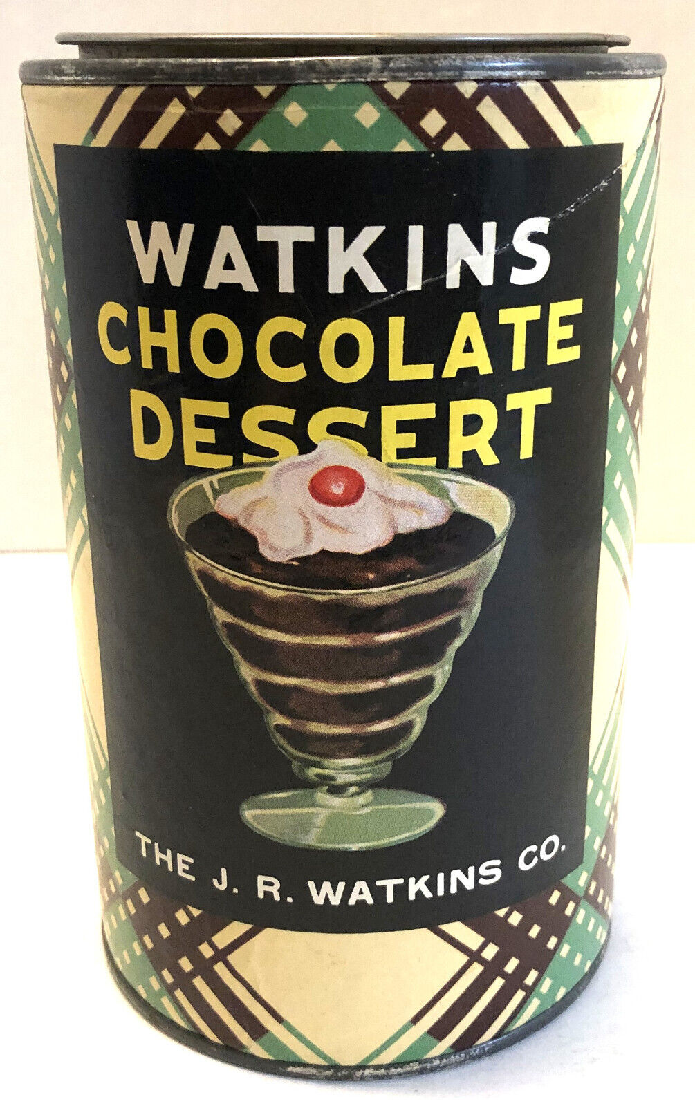Vintage 1950's J R Watkins Chocolate Dessert 1 lb. Container Excellent Condition