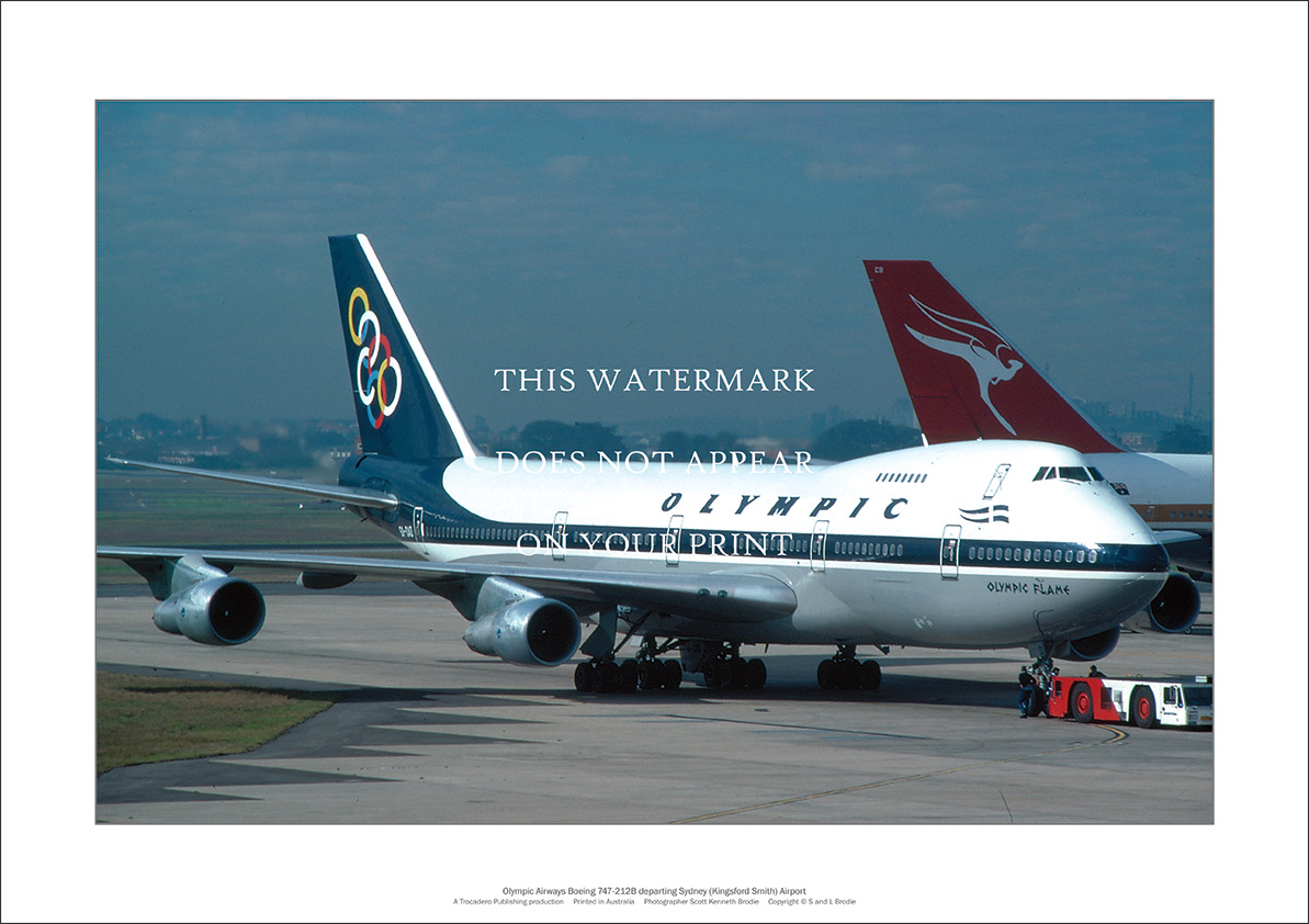 Olympic Airways Boeing 747-212B A2 Art Print – Dep. Sydney – 59 x 42 cm Poster