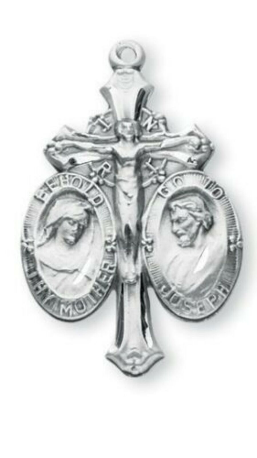 N.G. Silver Pardon Indulgence Crucifix with Mary and Joseph Medals, 1.3 Inch