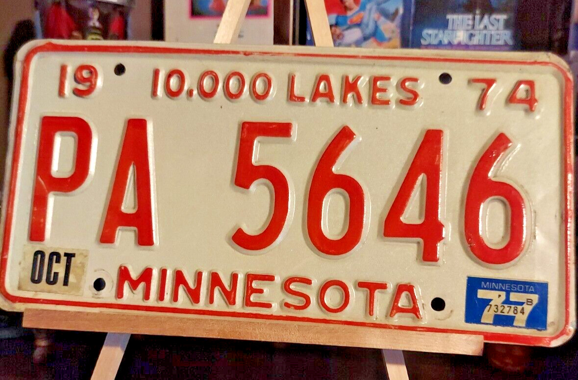 1974 MINNESOTA License Plate PA 5646 nice plates 1977 renewal sticker