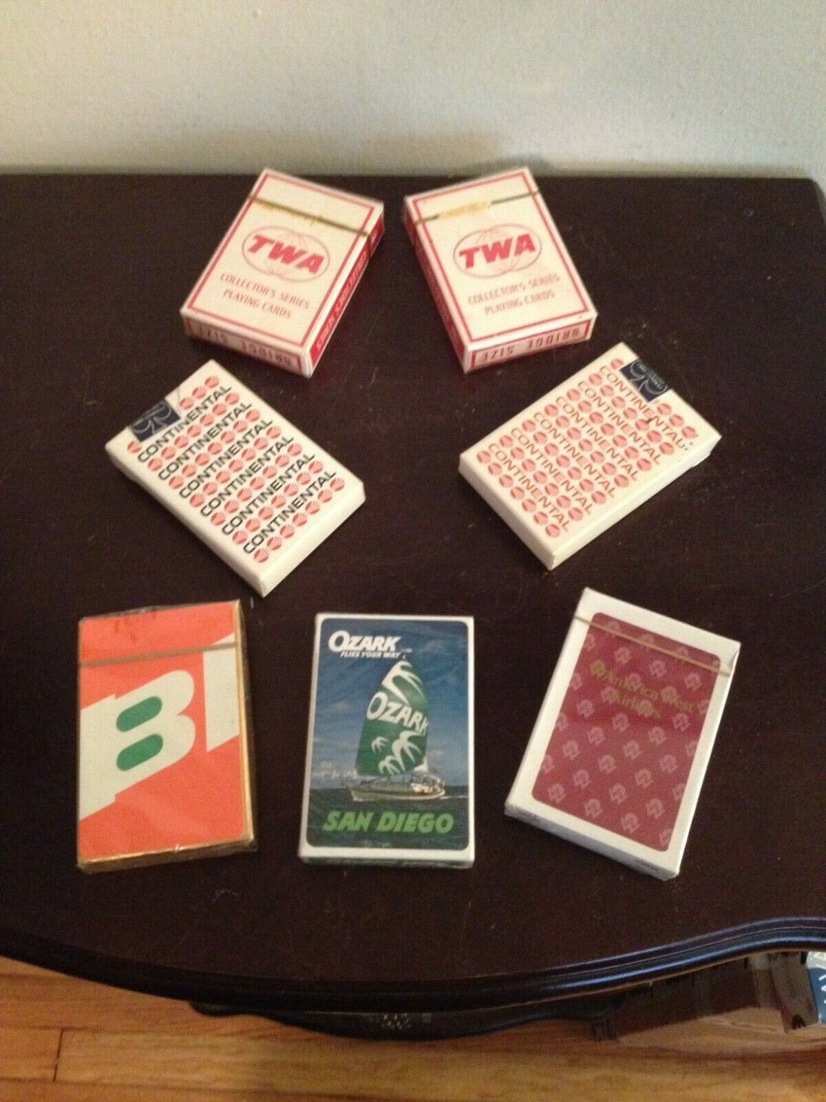 LOT 7 VINTAGE AIRLINES PLAYING CARDS SEALED DECKS TWA BRANIFF CONTINENTAL OZARK 