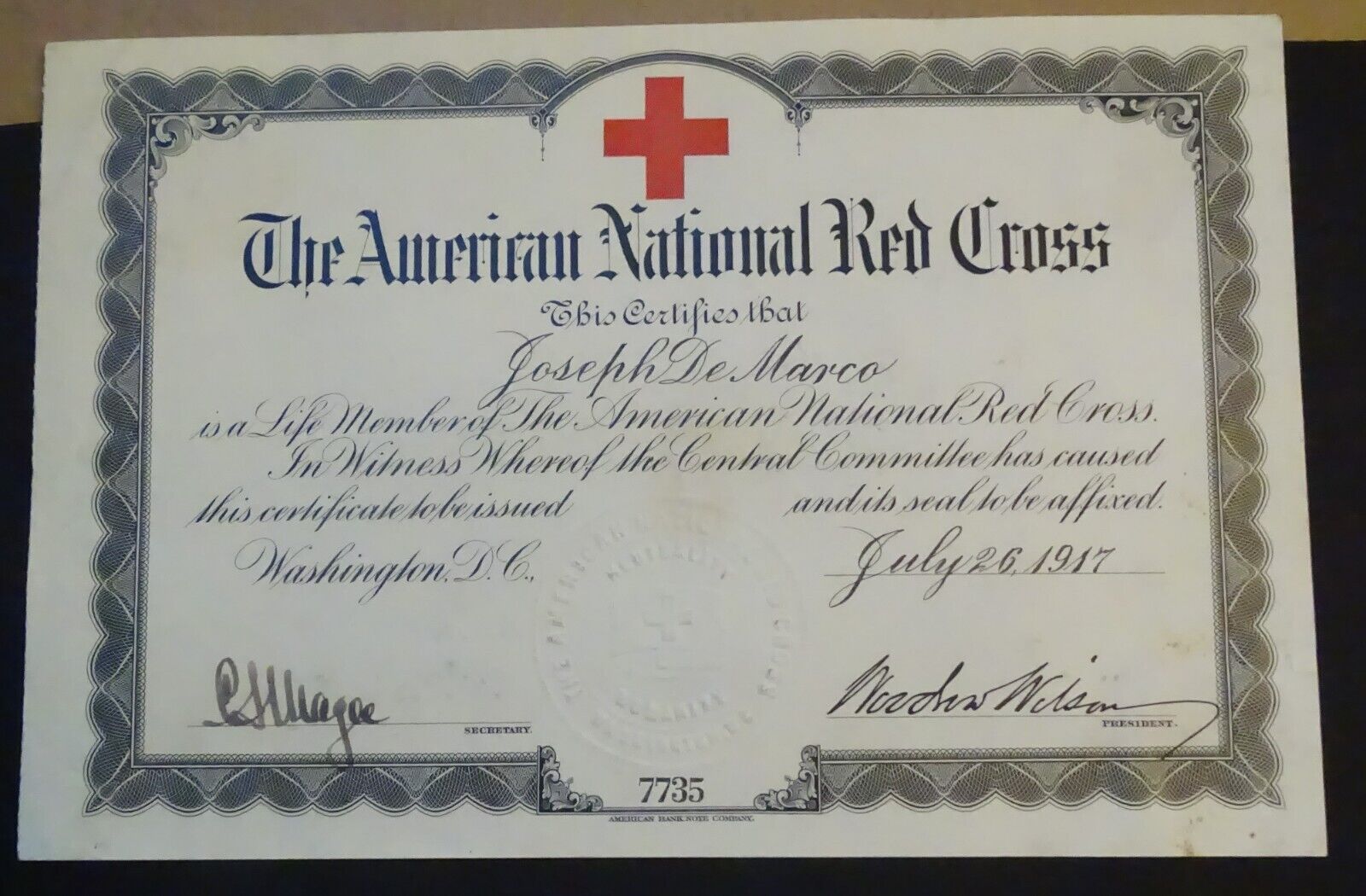 1917 Red Cross Life Member Certificate & Calvin Coolidge Season Greetings Card