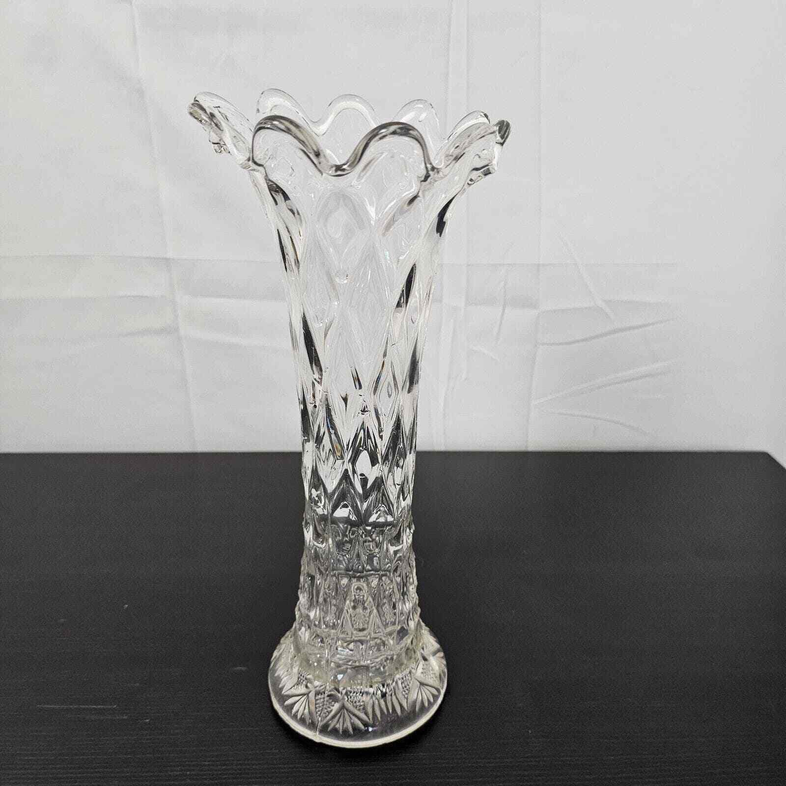 Vintage Imperial Crystal Scalloped Edge Vase Elegant Glass Decor Etched Design