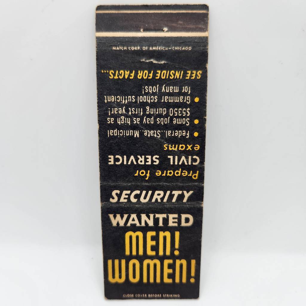 Vintage Matchbook Civil Service Jobs Wanted Men & Women 