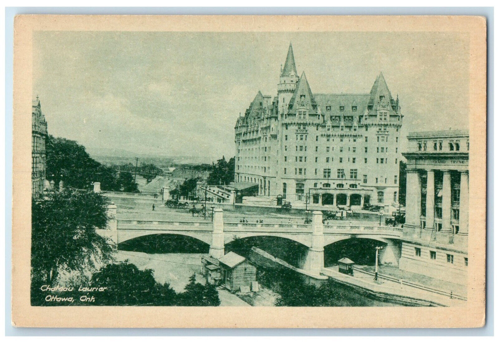 c1930\'s Chateau Laurier Bridge Scene Ottawa Ontario Canada Unposted Postcard