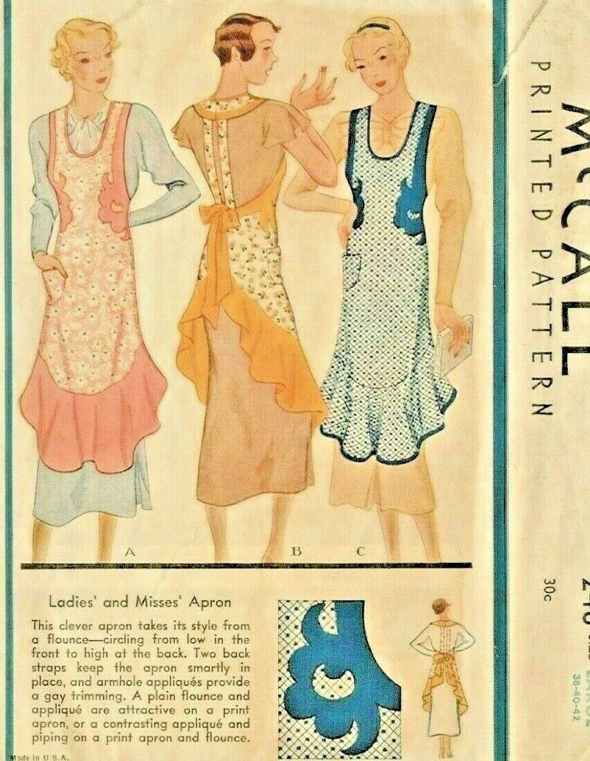 Vintage McCall 1930's Full Size Reproduction Apron Sewing Pattern #248 Holiday