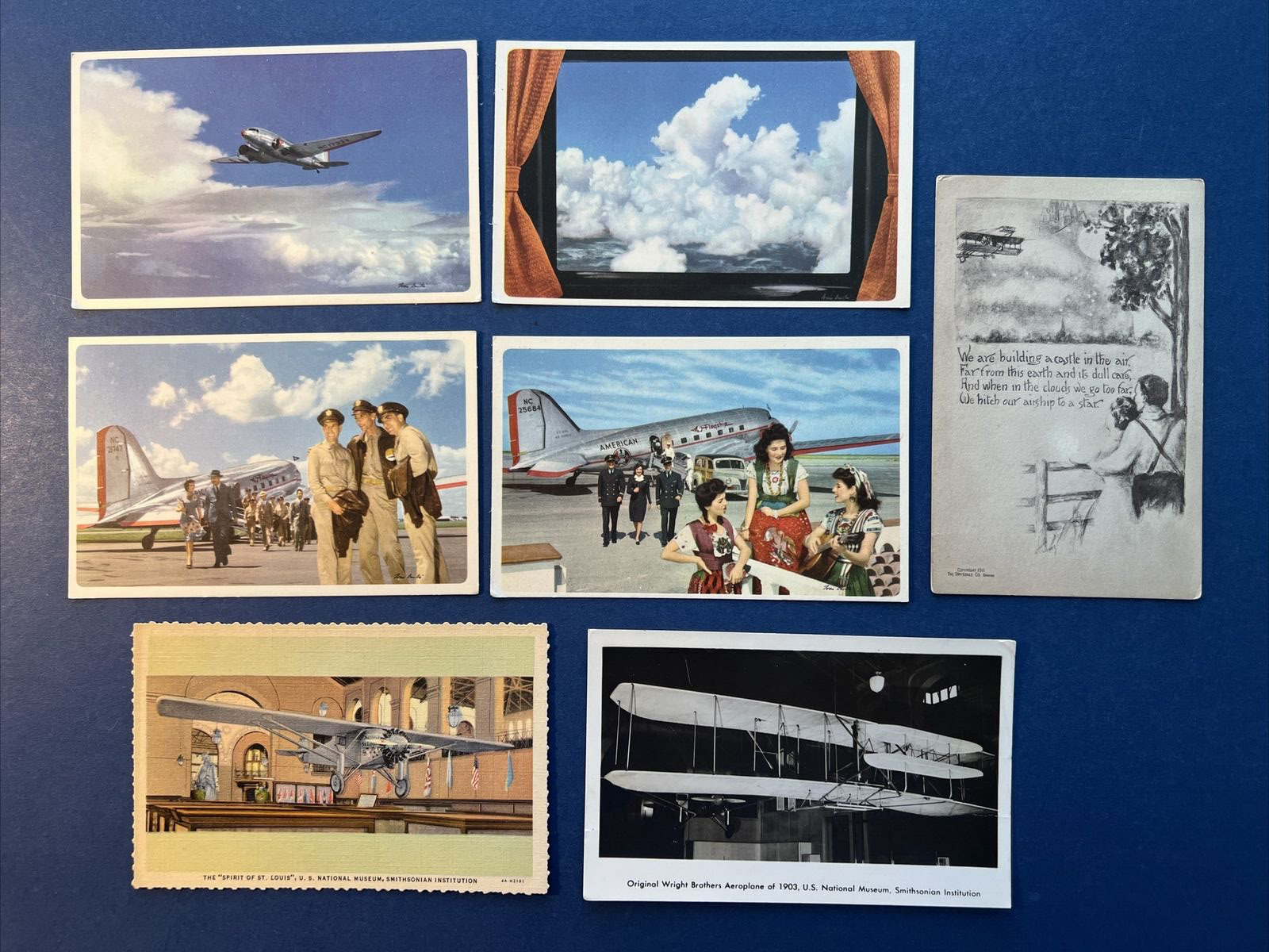 7 Airplanes Greetings Antique & Vintage Postcards. 4 set American Airlines