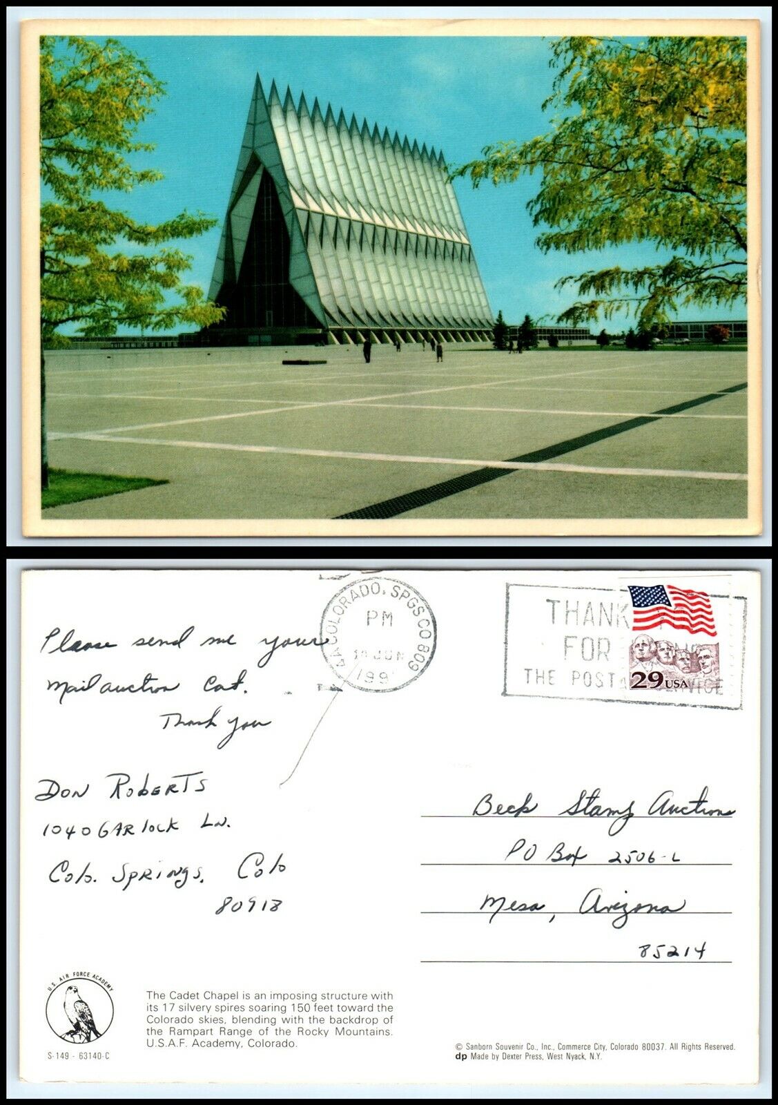 COLORADO Postcard - USAF Academy, Cadet Chapel D20