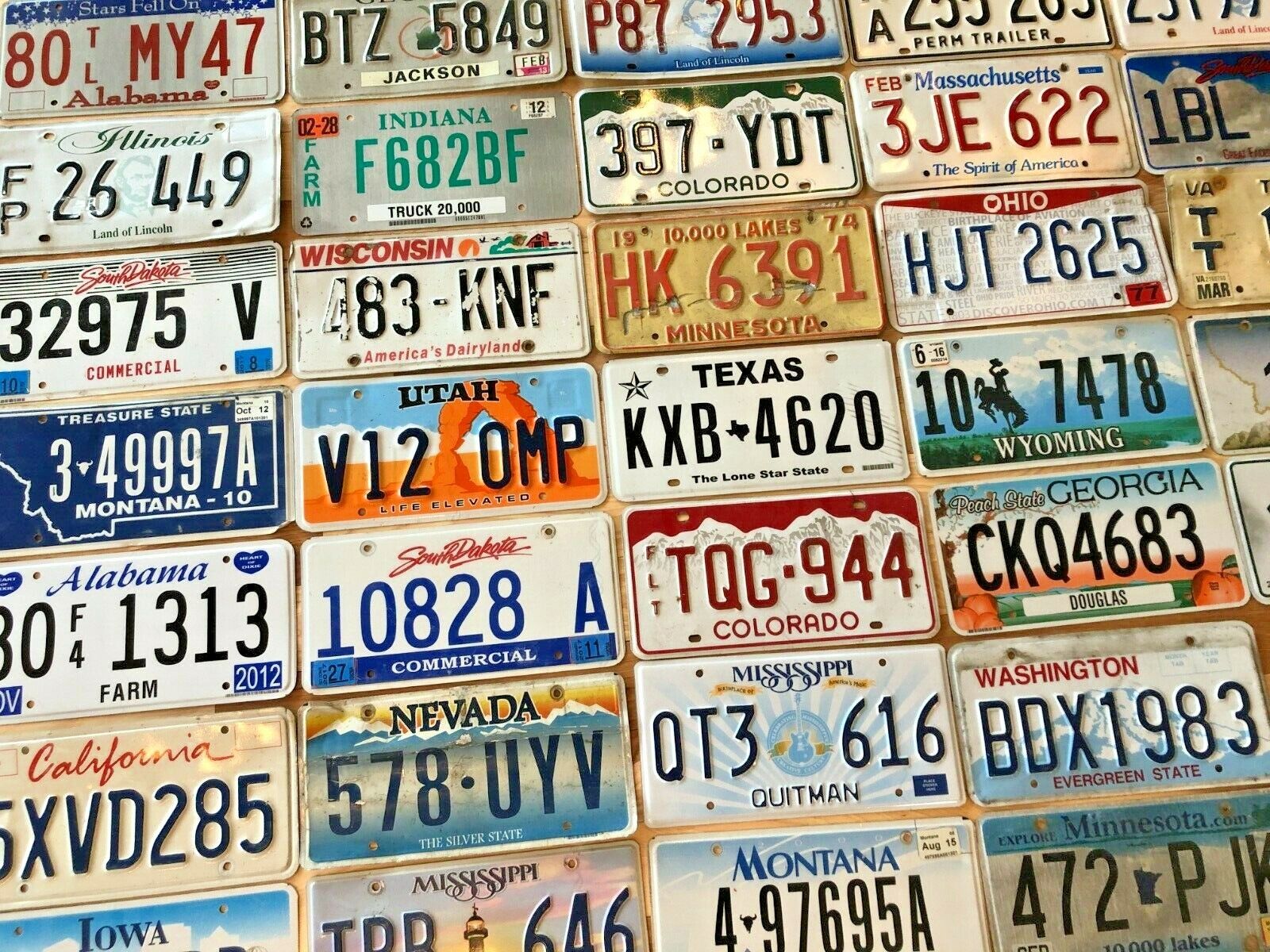 Starter pack of 10 License Plates From 10 Different States in Craft Condition