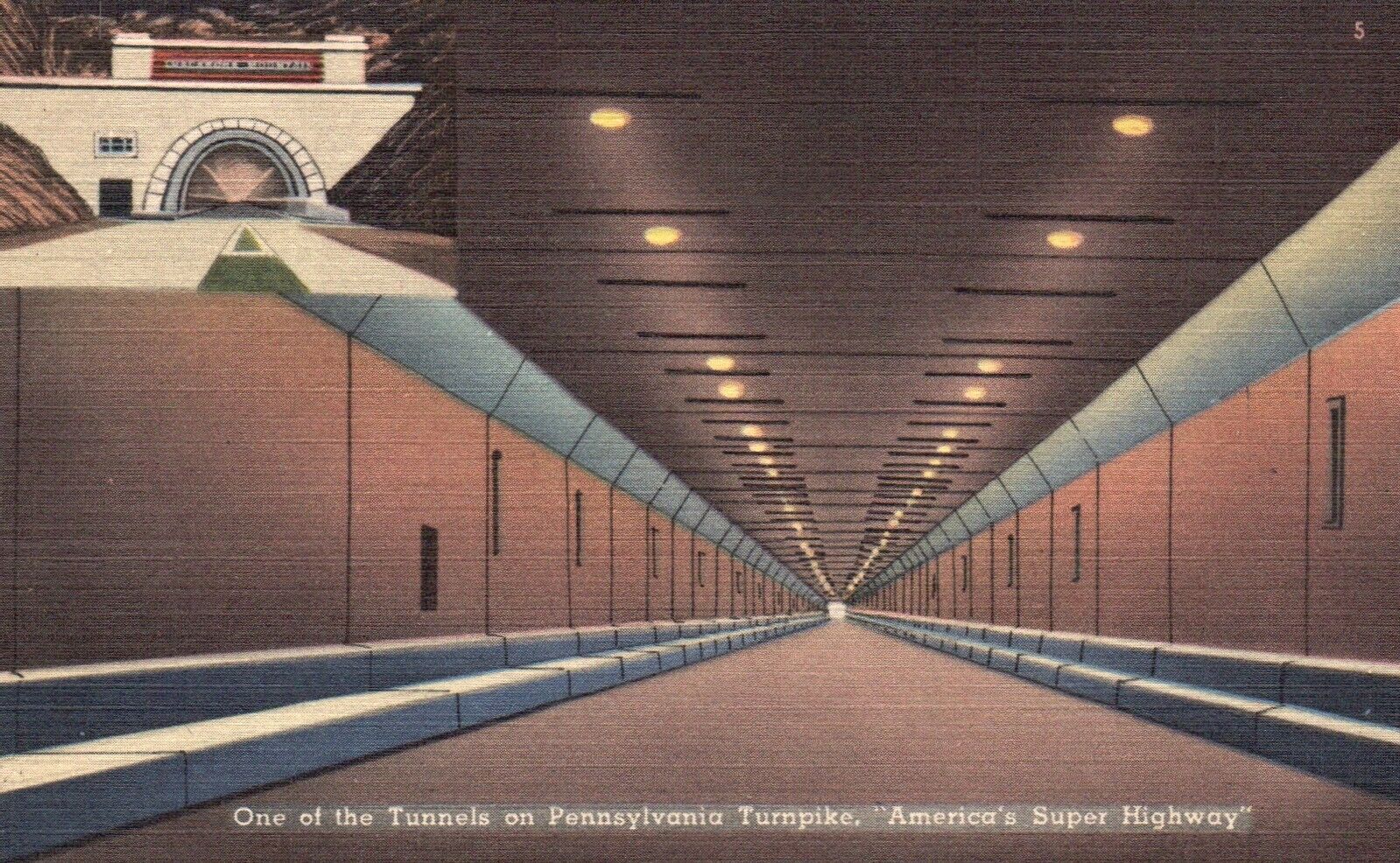 Postcard PA Pennsylvania Turnpike One of the Tunnels Linen Vintage PC b6060