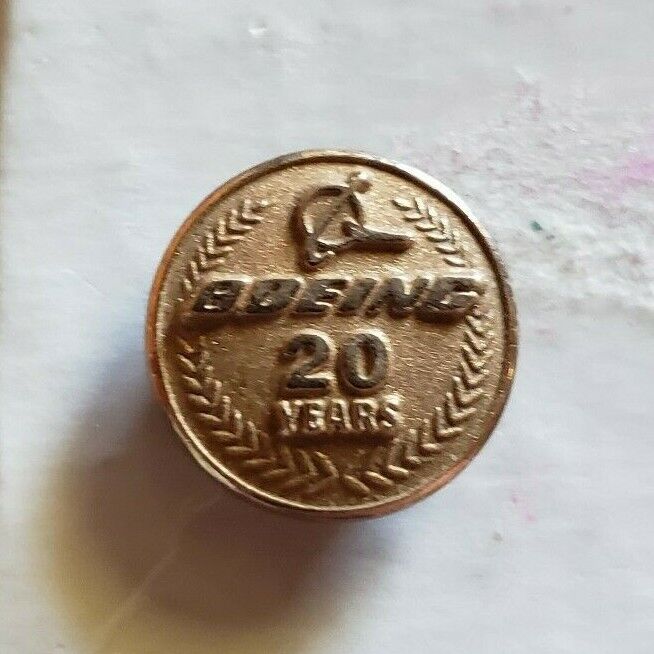 Vintage Boeing 20 Year Service Award Pin, Screw Back, 10k GF
