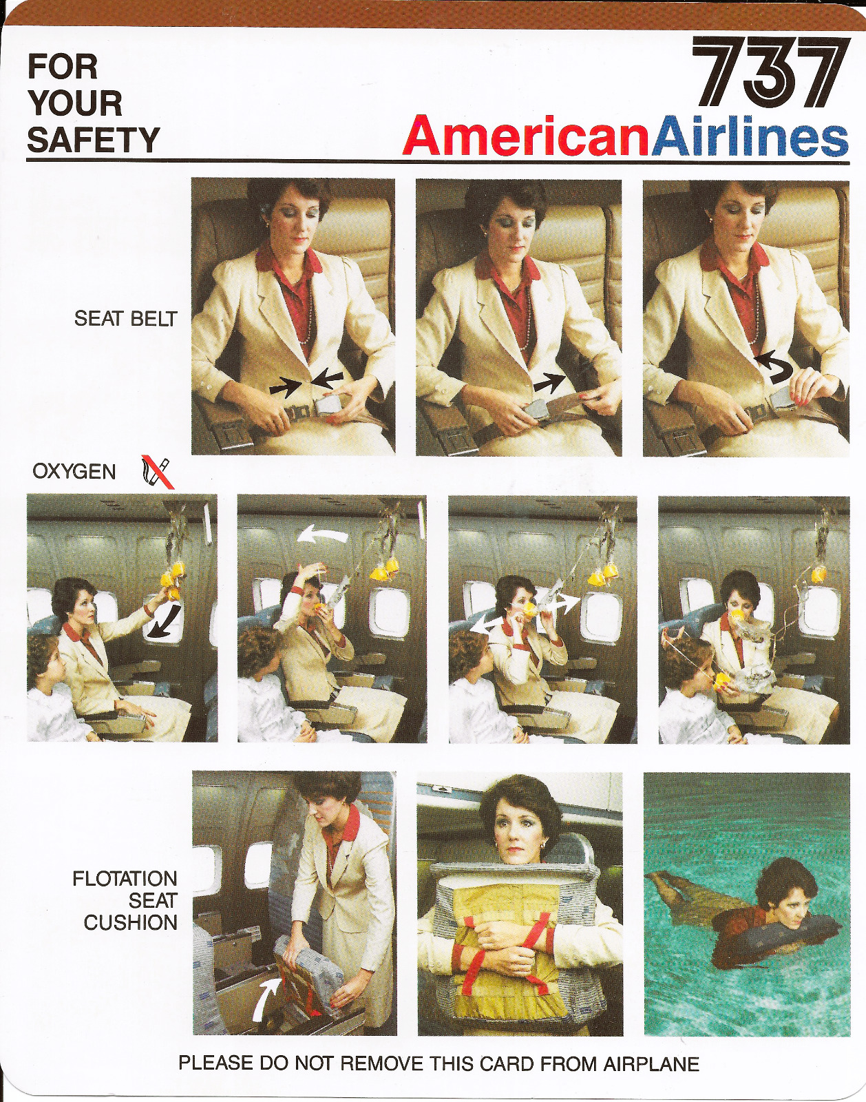 American Airlines Boeing 737 Safety Card, Double Sided