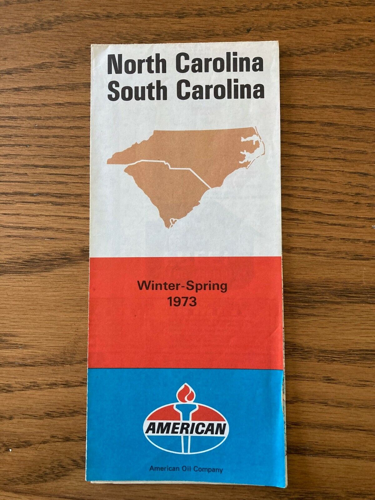 1973 AMERICAN OIL COMPANY FOLDED ROAD MAP OF NORTH AND SOUTH CAROLINA