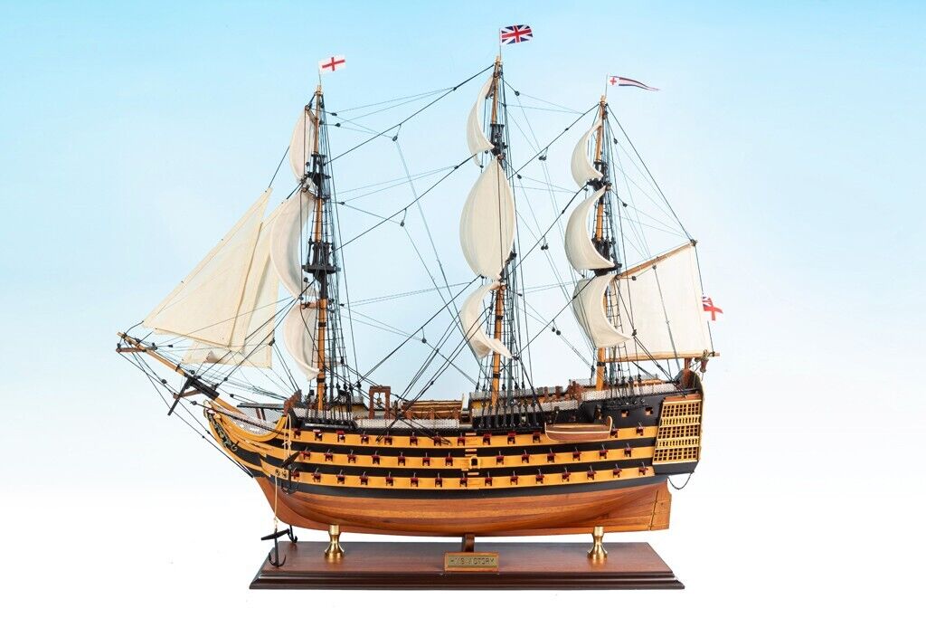 SEACRAFT GALLERY HMS VICTORY Painted Wooden Model Ship- Extremely Detailed 75cm
