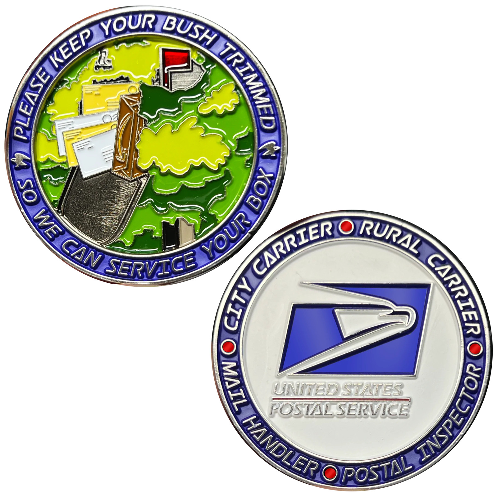 BL2-008B Trim Your Bush Challenge Coin US Postal Carrier Mail Handler Inspector