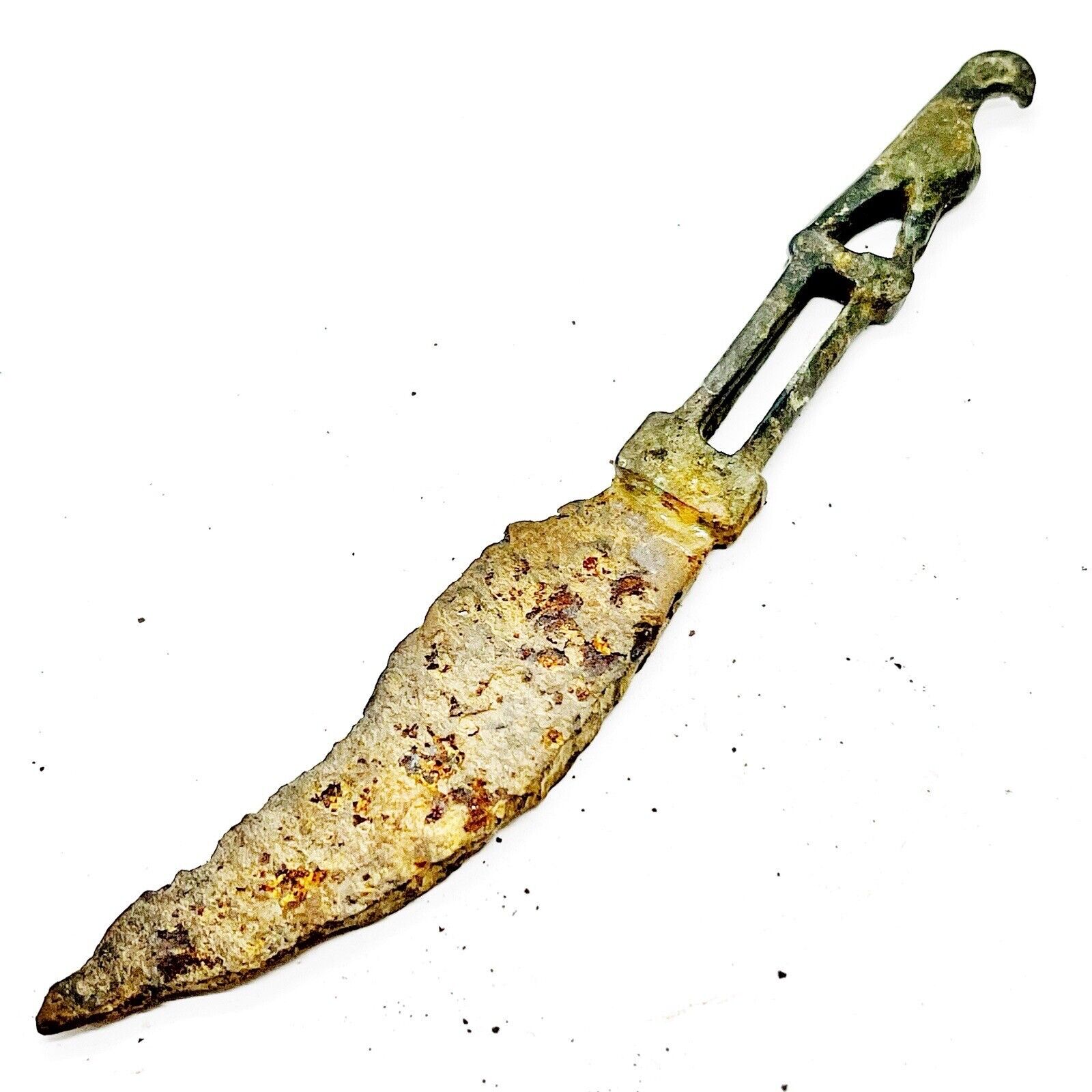 Authentic Ancient Roman Empire Iron Knife Blade Artifact Bronze Cast Handle — A