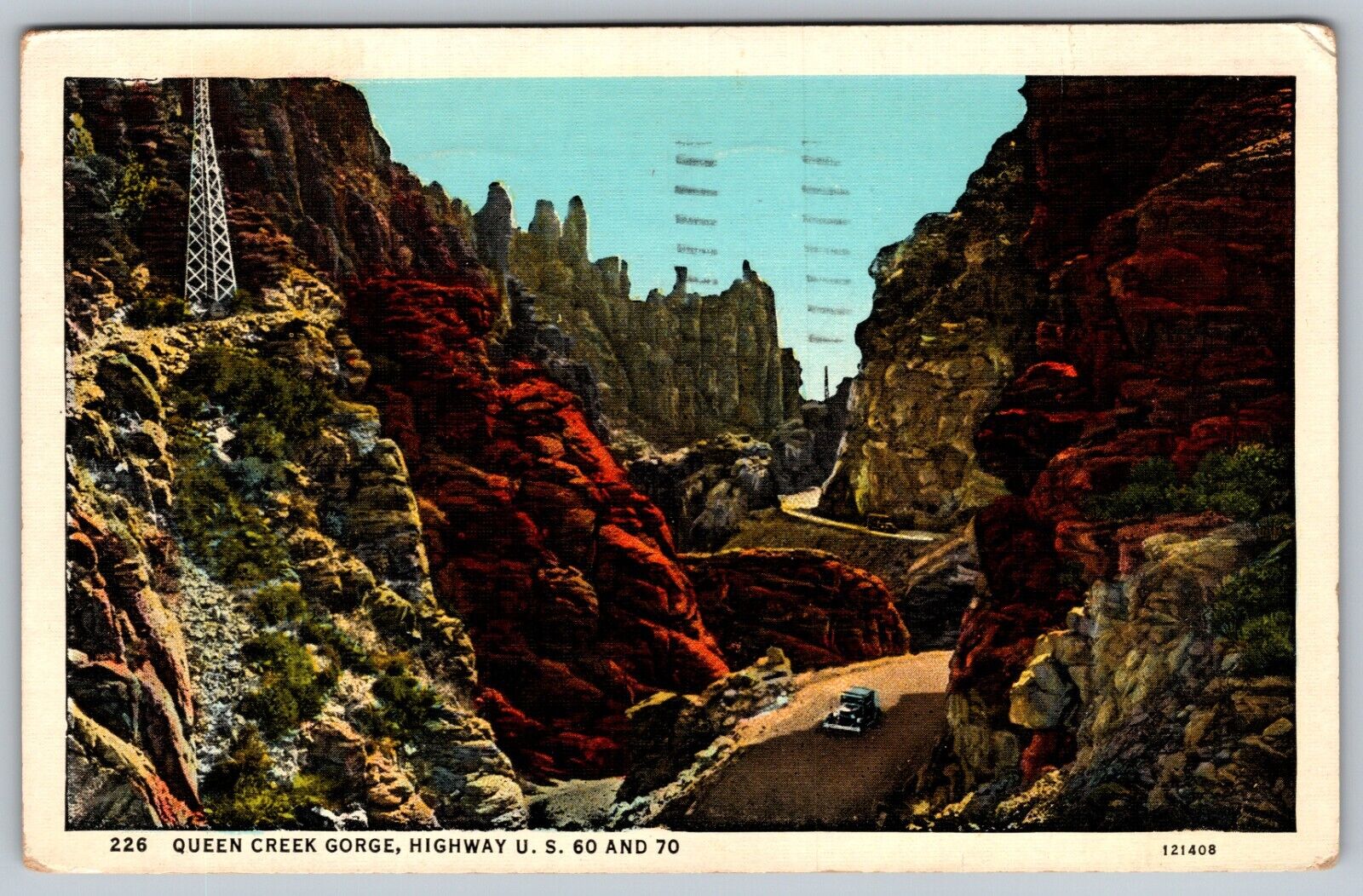 NEW MEXICO POSTCARD QUEEN CREEK GORGE HIGHWAY 60 AND 180 CURTEICH 1938 POSTCARD
