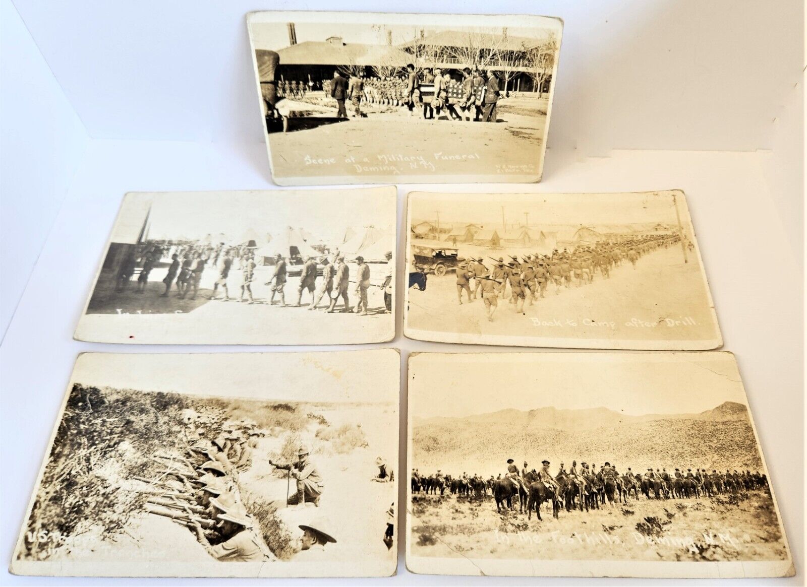 RPPC WWI US Army Camp Cody Troops Trenches Funeral 5 Lot Deming NM MM Horne Co