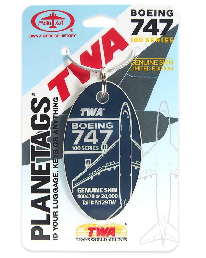 TWA Trans World Airlines Boeing 747-100 Tail #N129TW Aluminum Plane Skin Bag Tag