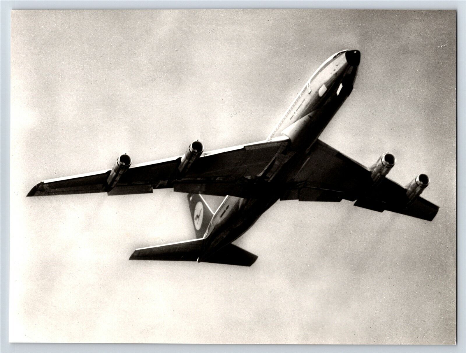 Airplane Lufthansa Issue Boeing 707 Intercontinental Jet Midair B&W Photo C6