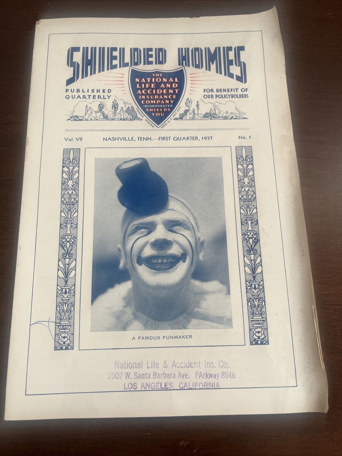 1937 Antique Insurance Pamphlet Chapbook Clown Shielded Homes 12 Pages