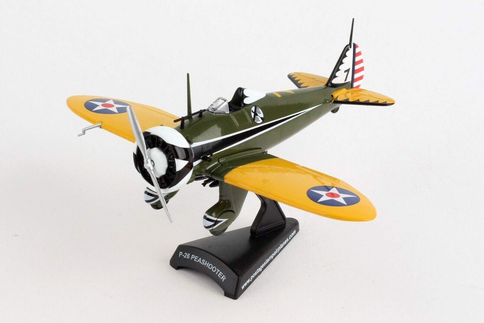 Daron Postage Stamp USAAC Boeing P-26 Peashooter 1/63 with stand.