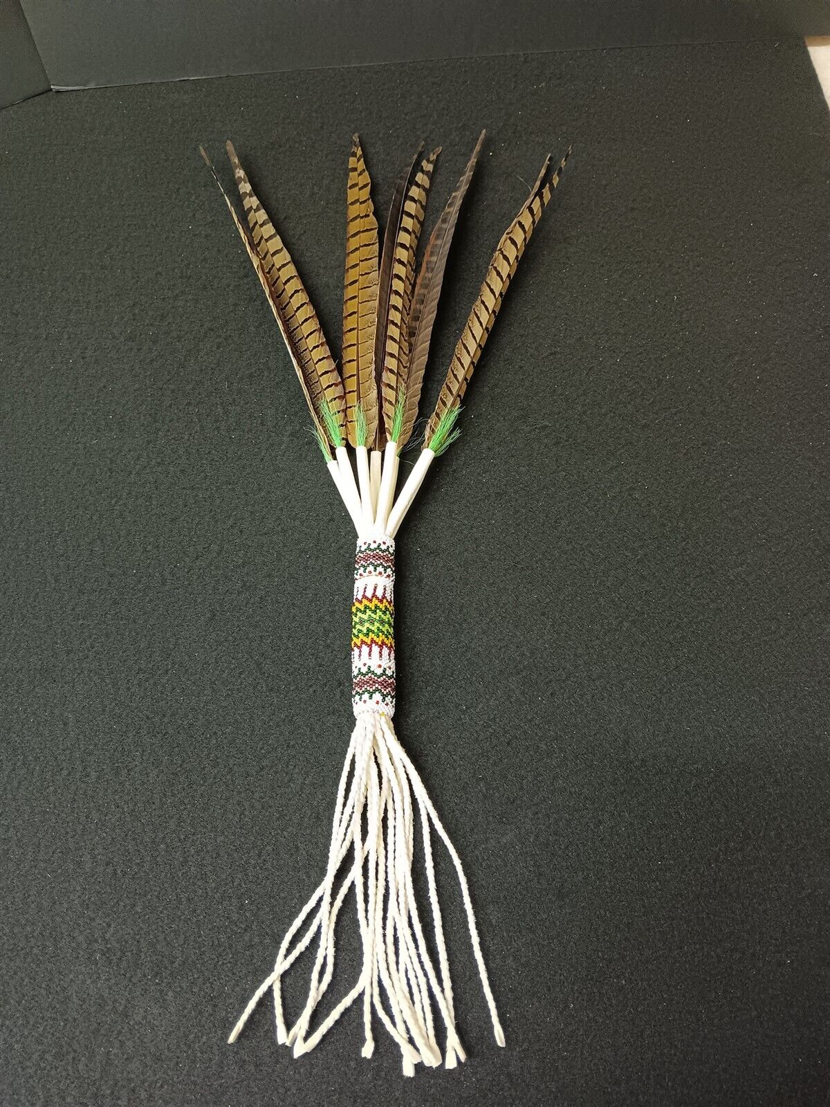 NICE PHEASANT FEATHER NATIVE AMERICAN INDIAN LOOSE FAN W/REMOVABLE BEADED HANDLE