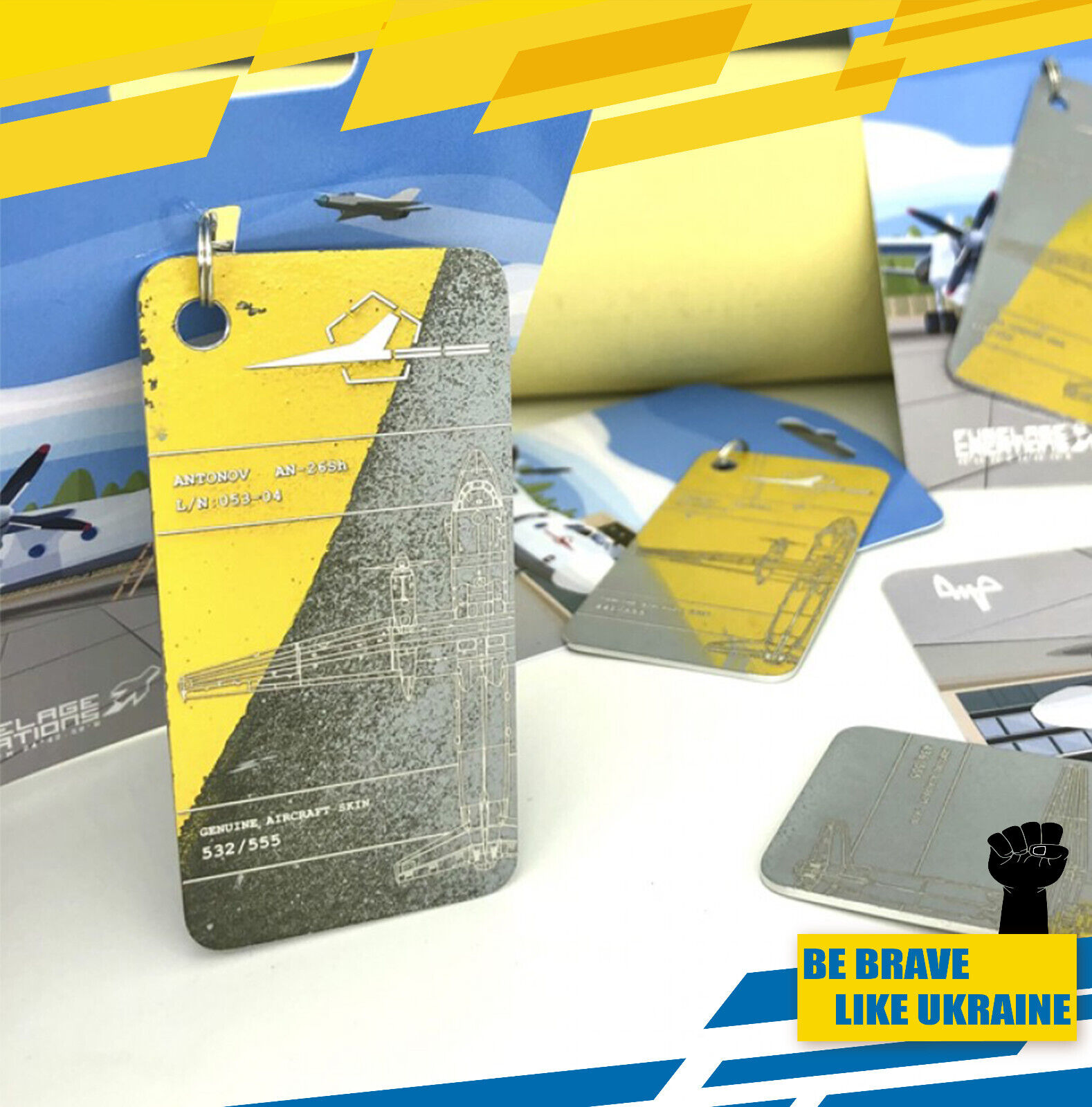 Fuselage Aircraft Original Skin Tag Keychain ANTONOV AN26 Ukrainian Airforce