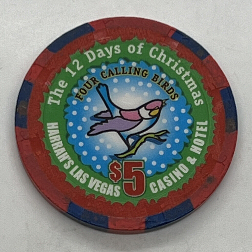 Harrah's Las Vegas Casino $5 Chip NV 12 Days of Christmas 4 Calling Birds 2004