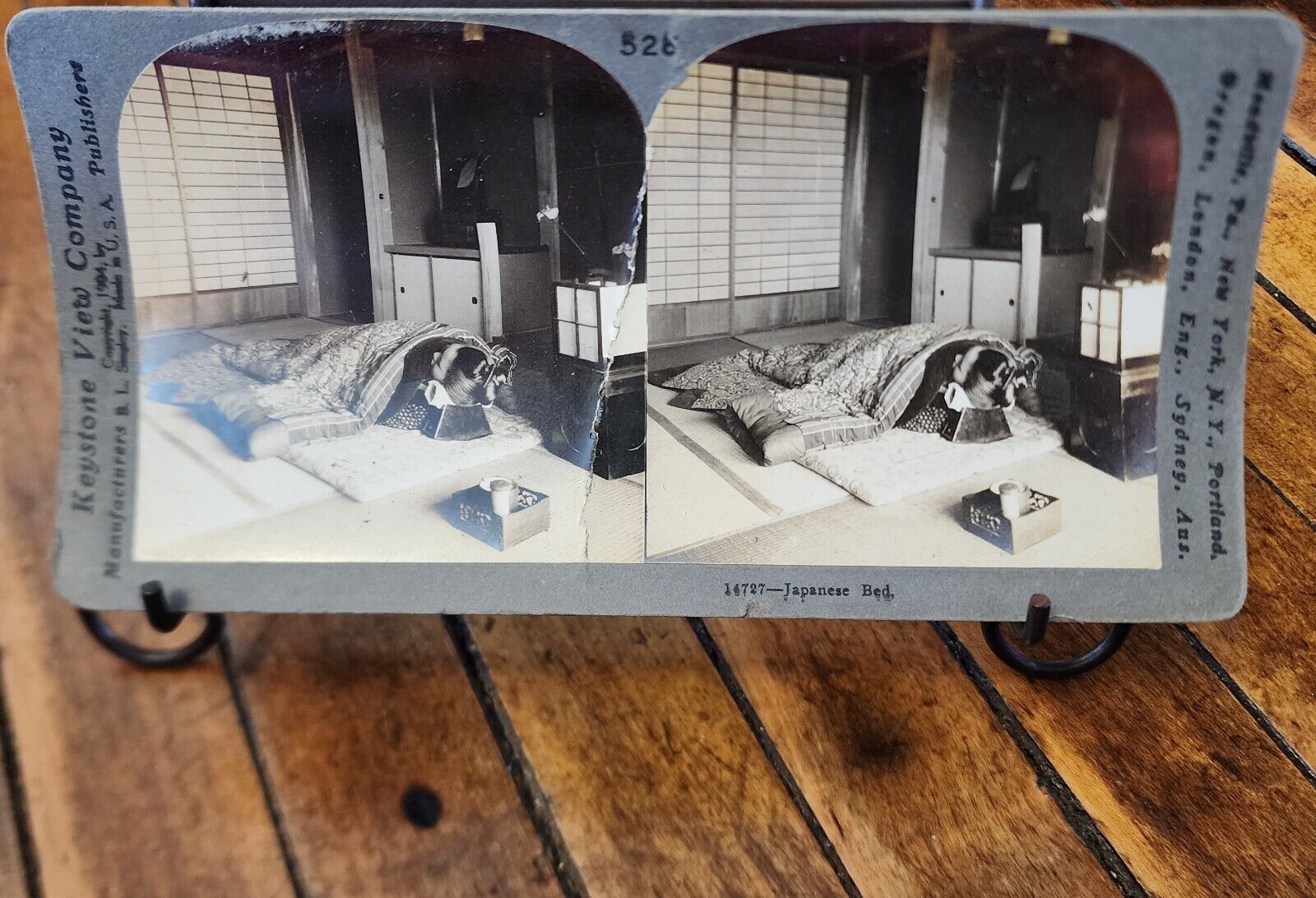 Antique 1904 Keystone Stereoview Card A JAPANESE BED