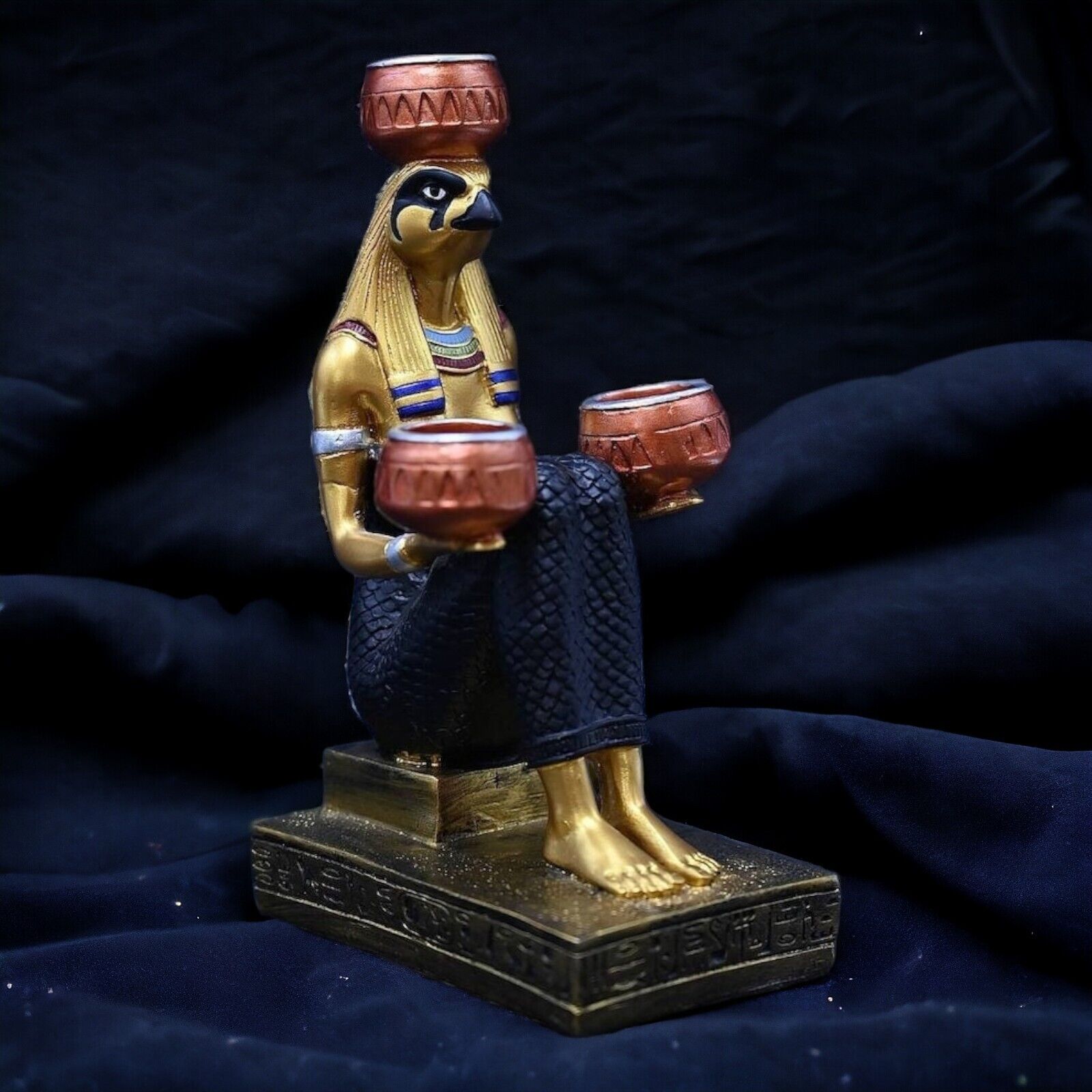 Authentic Ancient Egyptian Falcon God Horus Candle Holder - 20cm Stone Artifact