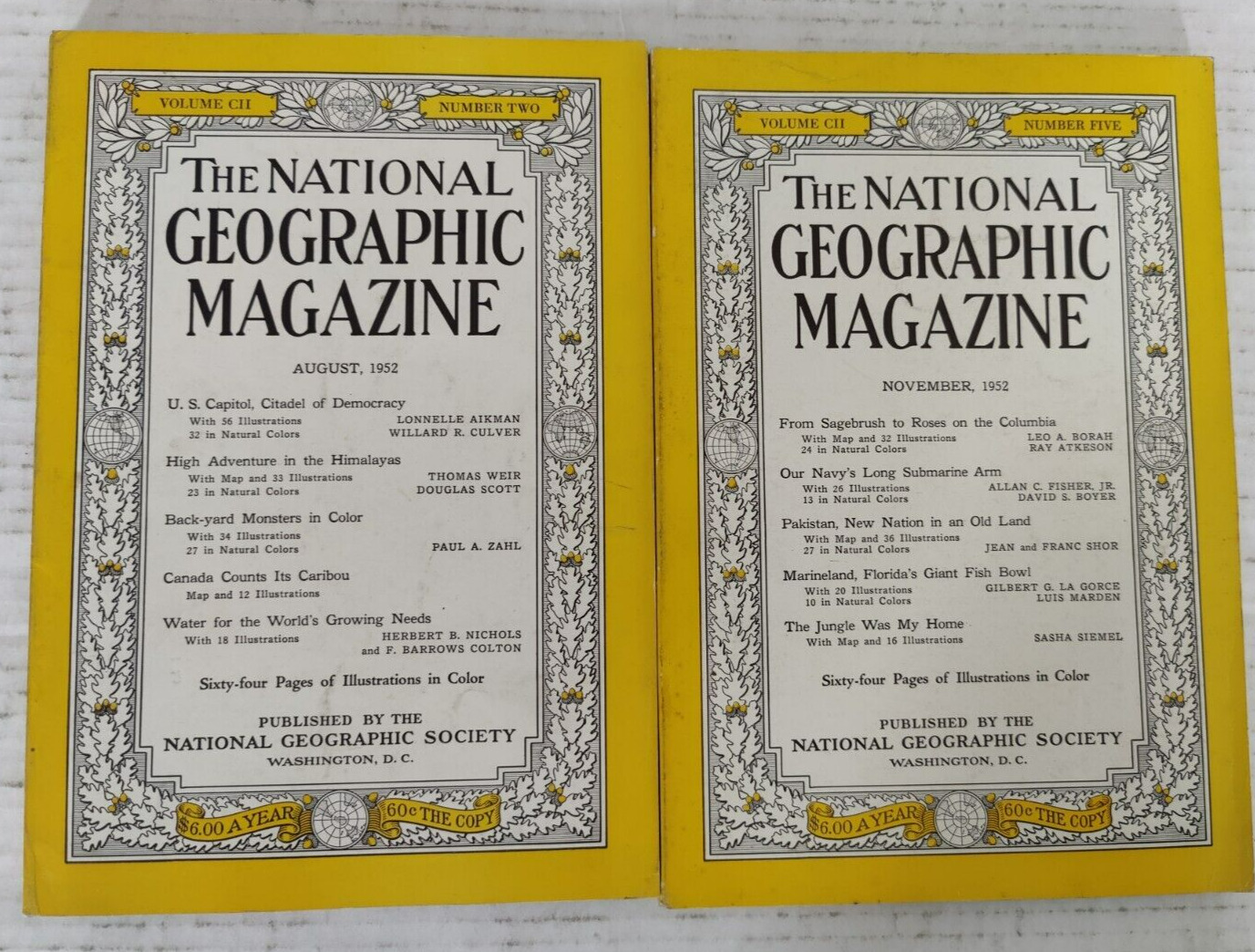 August and November 1952 National Geographic Magazine Lot of 2