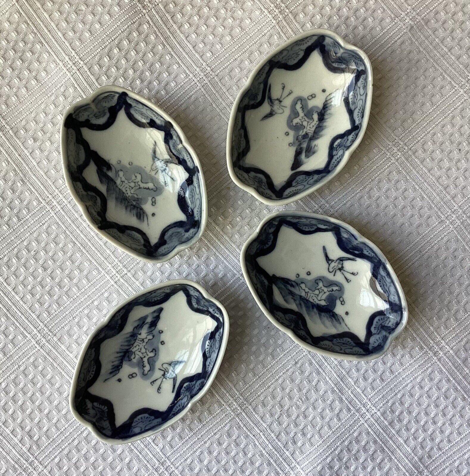Set Of 4 VTG/ Antique Asian Porcelain Sauce Bowls, Blue & White, Unmarked