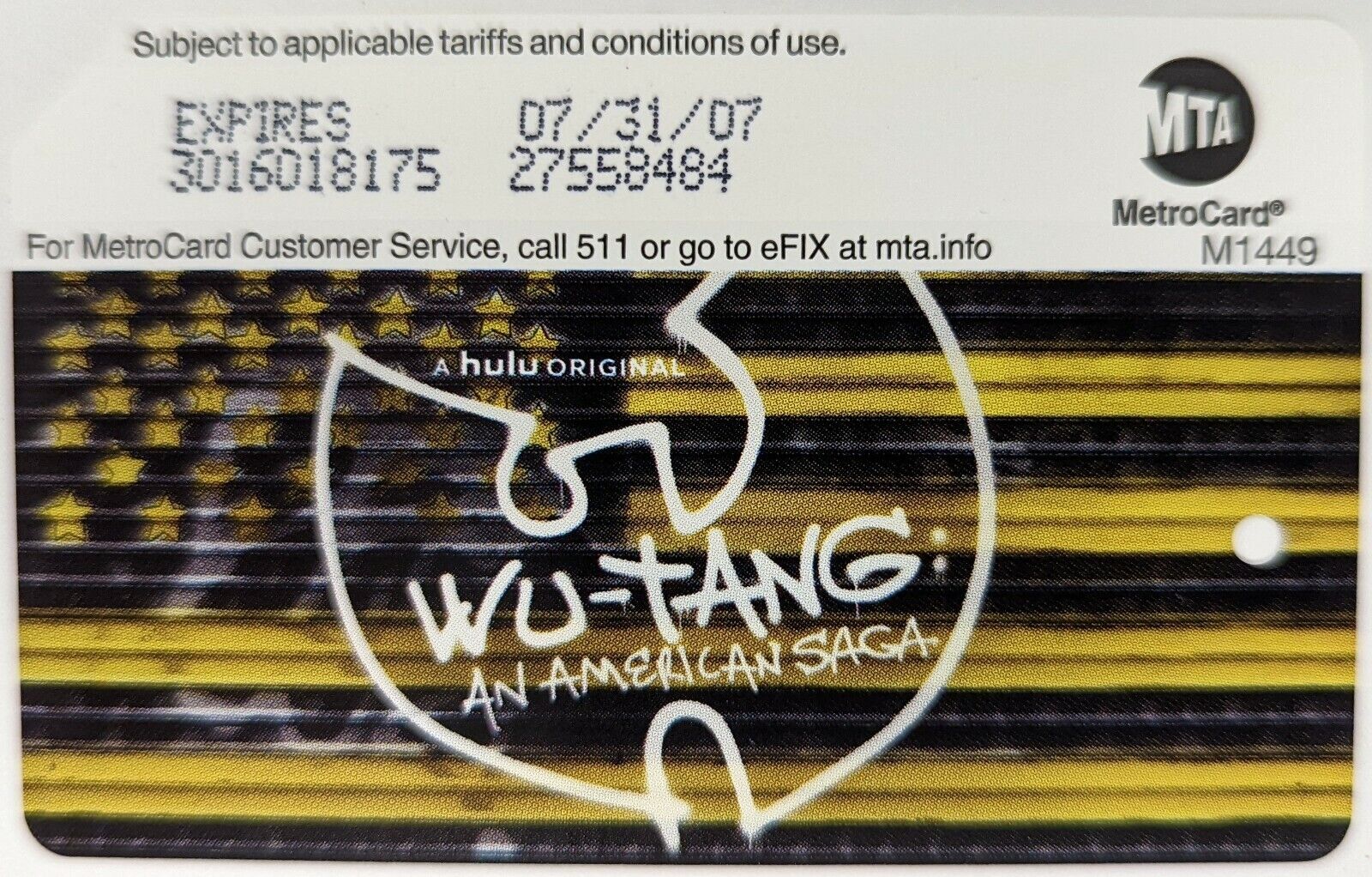 WU-TANG - NYC MetroCard, Expired-Mint Condition