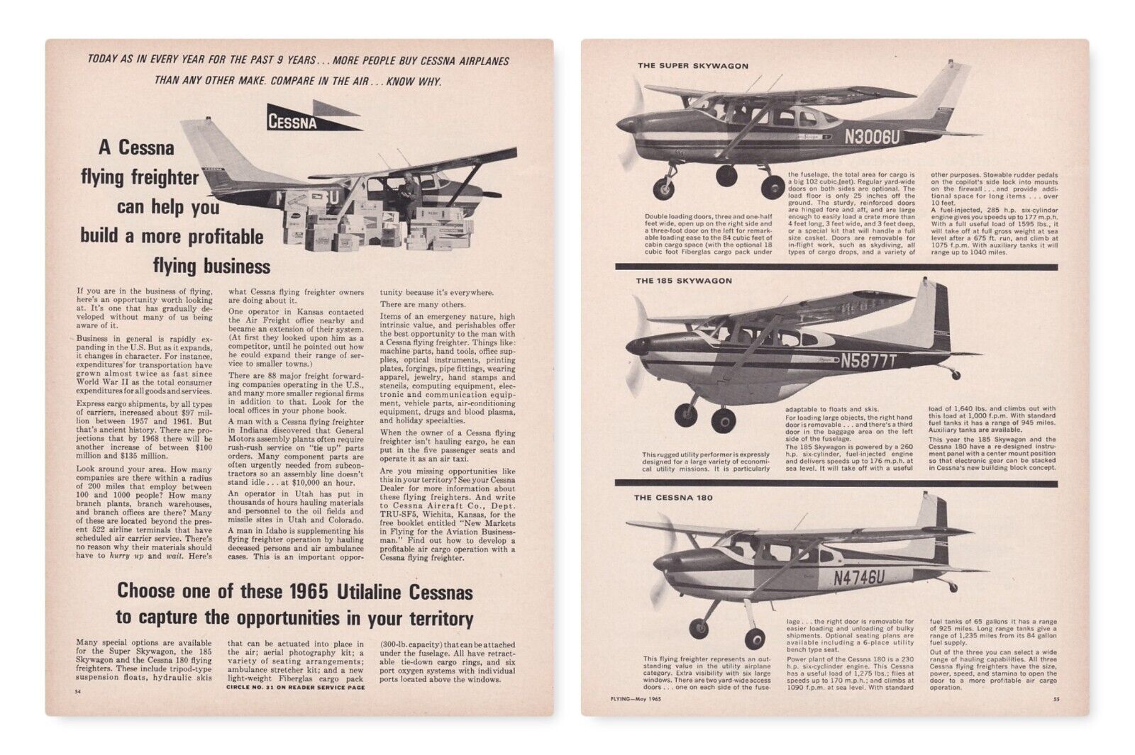1965 Cessna Super Skywagon, 185 Skywagon & 180 Aircraft ad 8/13/2023c