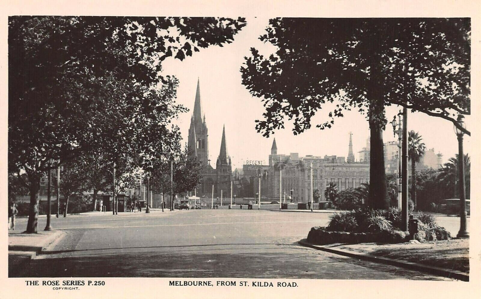 View of Melbourne, Australia, from St. Kilda Road, Early Real Photo Postcard