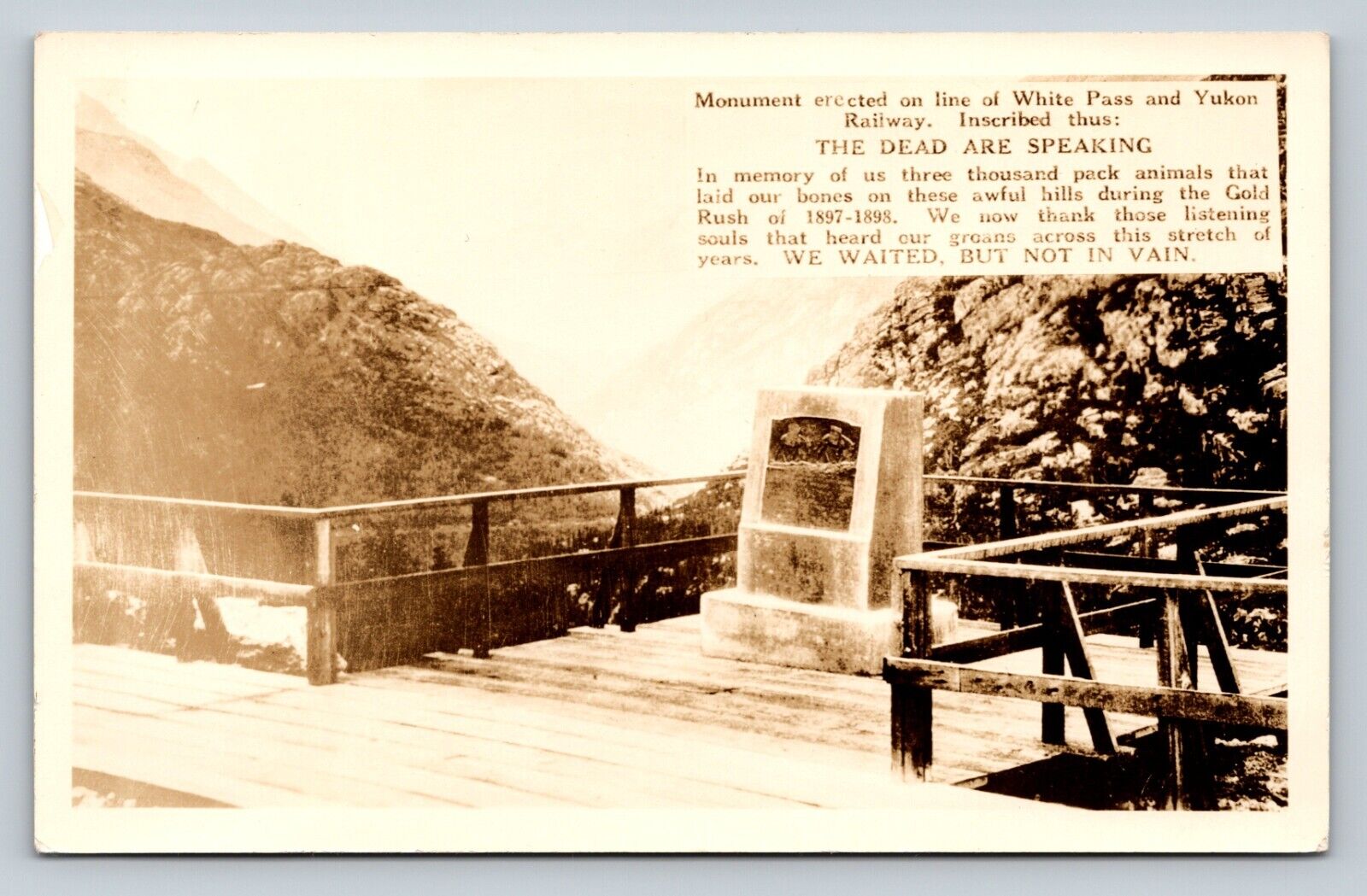 RPPC Monument On White Pass & Yukon Railway \'The Dead Are Speaking\' VTG Postcard