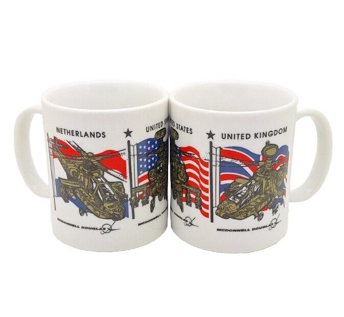 Rare McDonnell Douglas Helicopter Global Netherlands USA UK Cup Coffee Mug Set