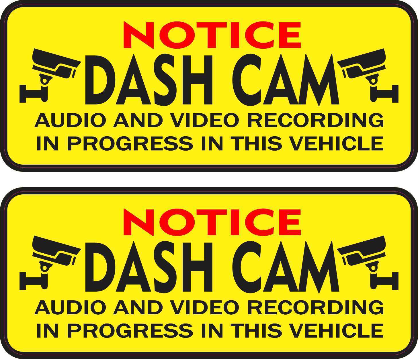 4.75in x 2in Notice Dash Cam Vinyl Stickers Car Truck Vehicle Bumper Decal