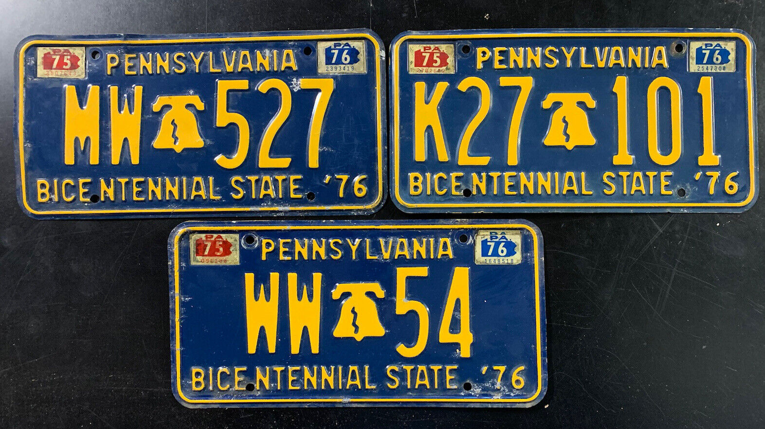 Lot of 3 Retired PA Pennsylvania Bicentennial Car License Plates 1976 - Vanity