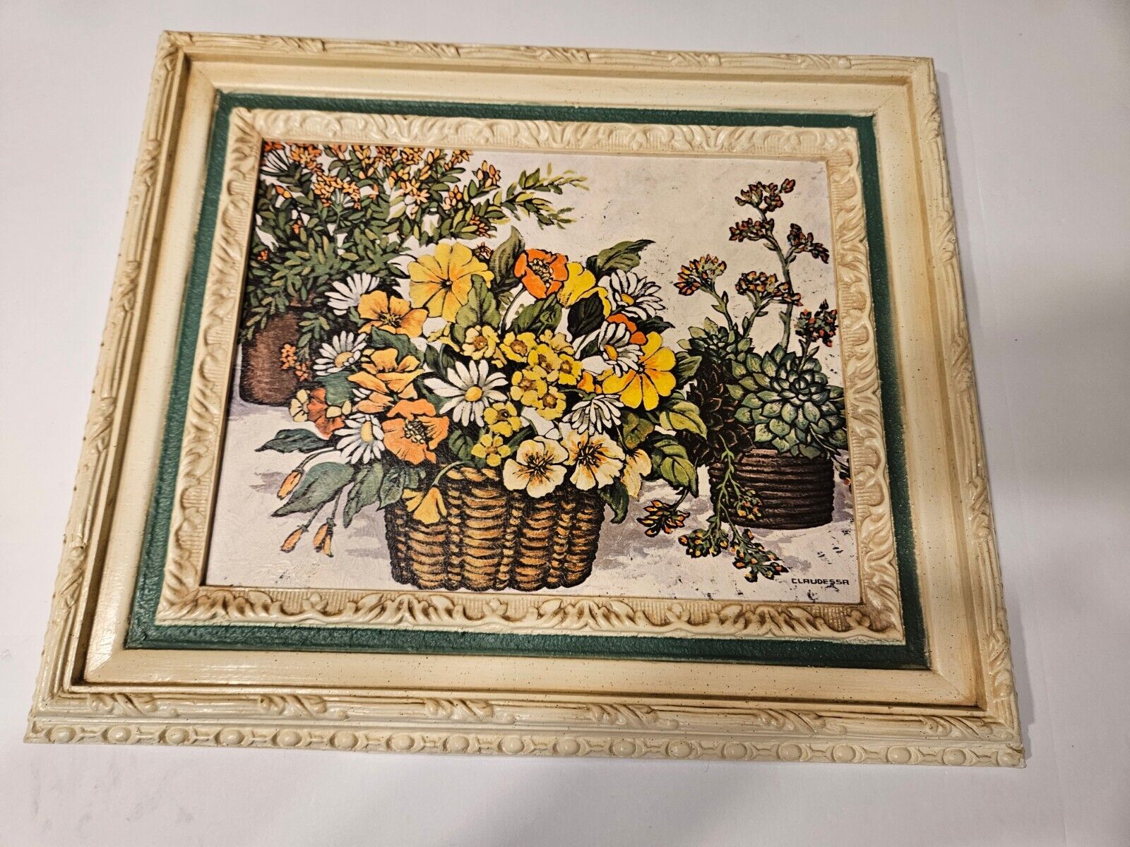 Vintage 70’s Style Framed Picture Claudessa Floral Yellow/Orange Home Interior