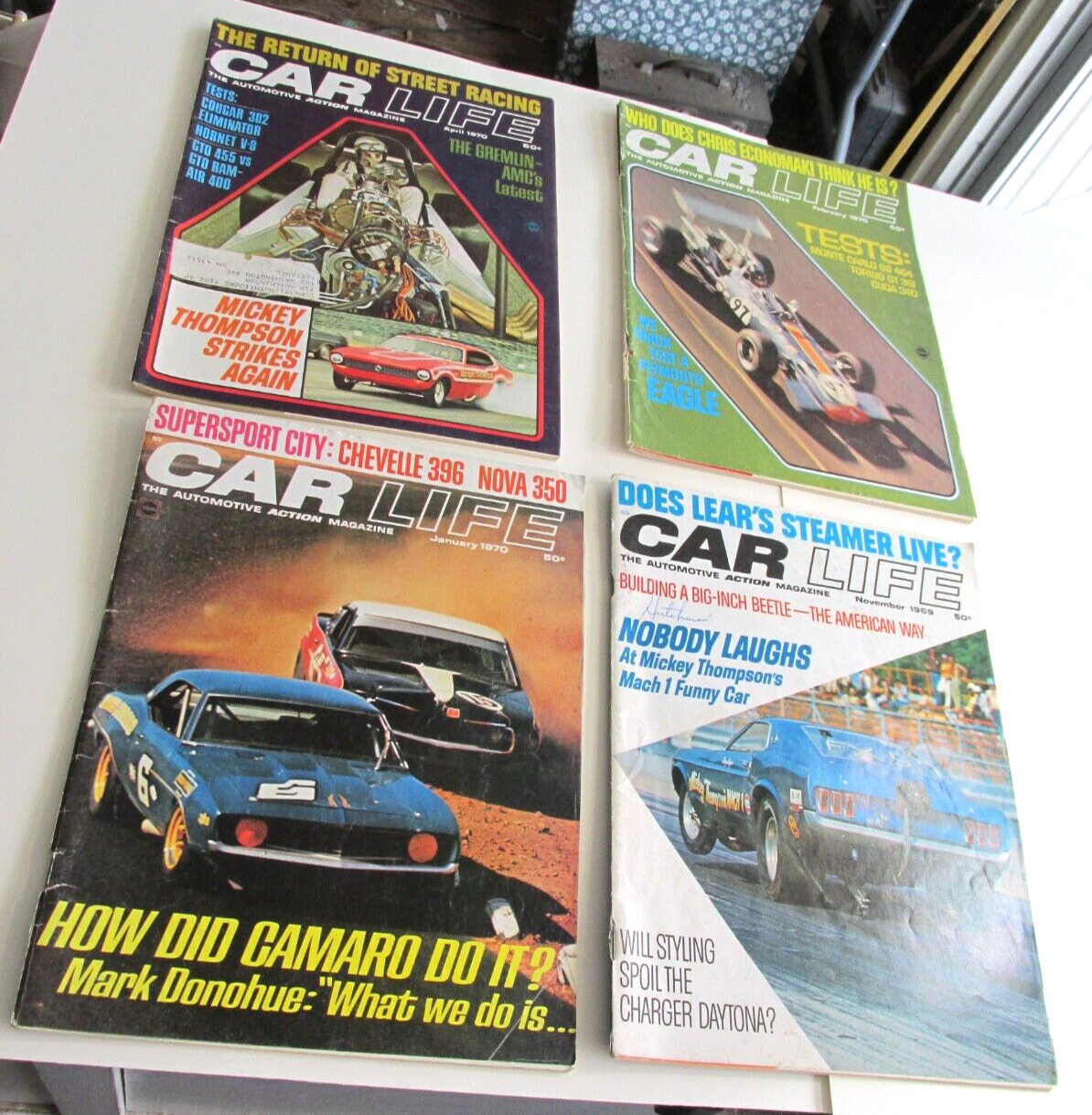 4-1969-70 CAR LIFE MAGAZINES, Drag Racing, Muscle Car Ads, 1970 Dodge Challenger