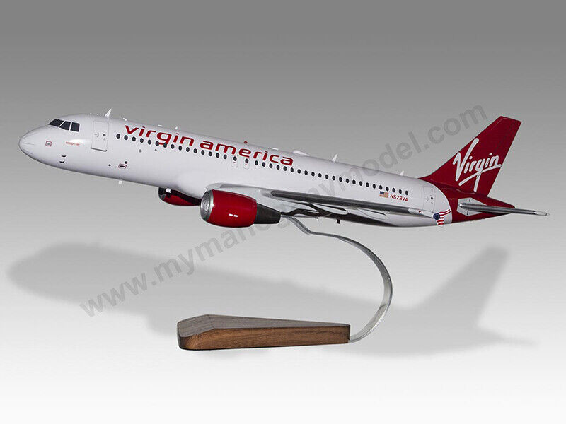 Airbus A320 Virgin America Solid Kiln Dried Mahogany Wood Airplane Desktop Model