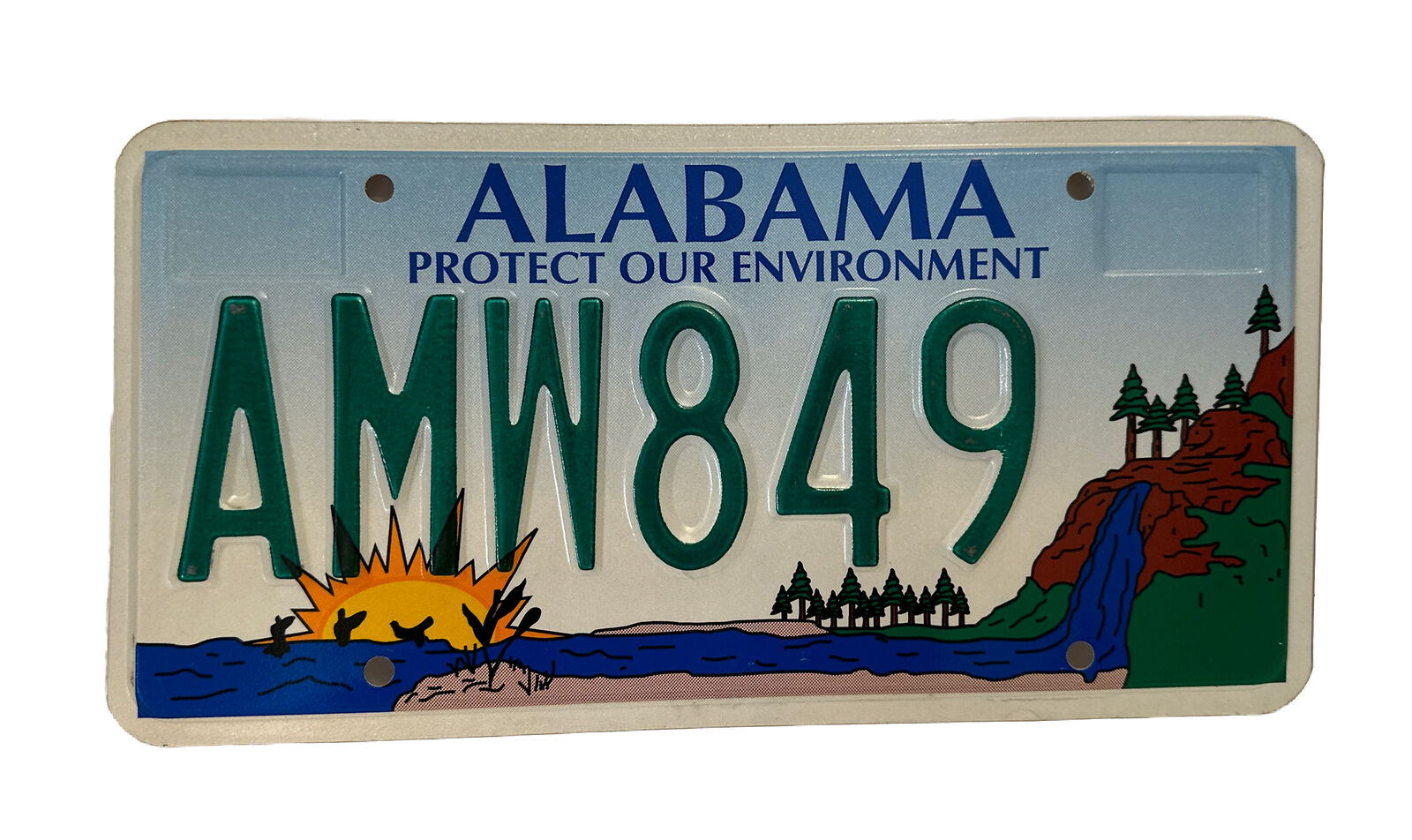 Alabama 2015 PROTECT OUR ENVIRONMENT GRAPHIC License Plate # AMW 849 - NEAR MINT
