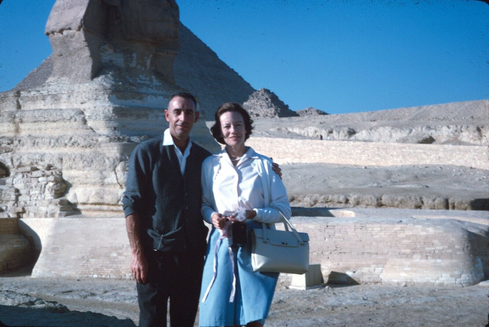 1965 Husband Wife Portrait Ancient Pyramids Egypt Vintage Kodachrome Slide
